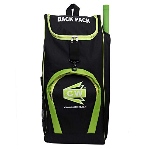 CW BACKPAK Black Green Cricket Kit Bag - Unisex Sports Backpack with Bat Compartment for Men & Women | Perfect for Cricket Practice, Matches & Travel