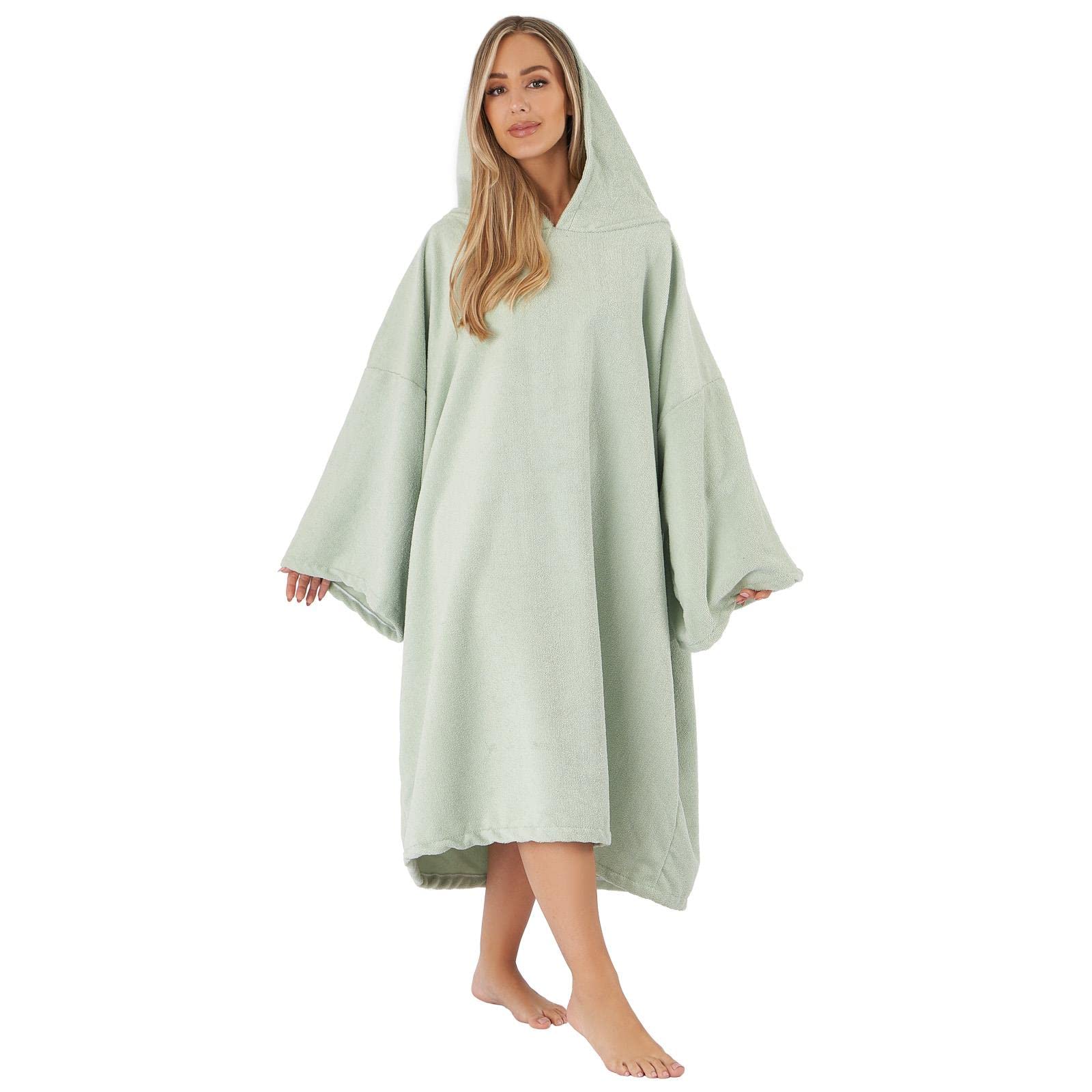 **Brentfords Hooded Towel Poncho for Adults - Large Absorbent Microfiber Bath & Swim Robe - Quick Dry Changing Robe for Men & Boys - Sage Green - Perfect for Beach, Surf & Pool**