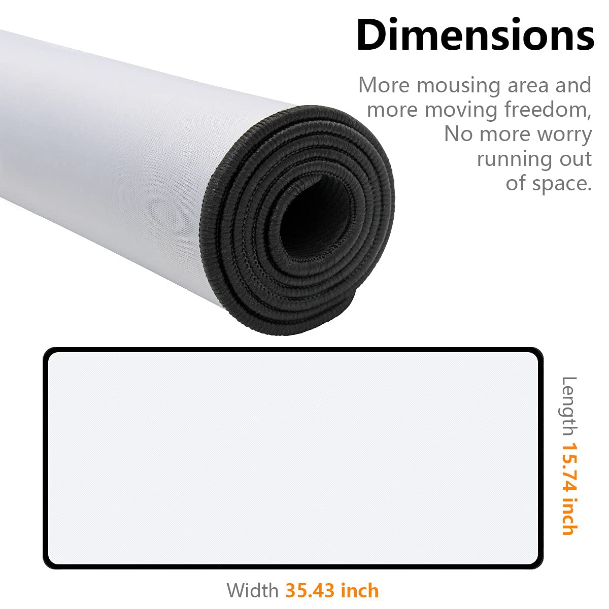 Qisan Large Gaming Mouse Pad - 35.43x15.74x0.15 Inch Extended Mouse Mat with Stitched Edges, Non-Slip Rubber Base | Thick Foldable Desk Pad for PC, Laptop & Office Use | Perfect for Gamers, Programmers & Graphic Designers - White