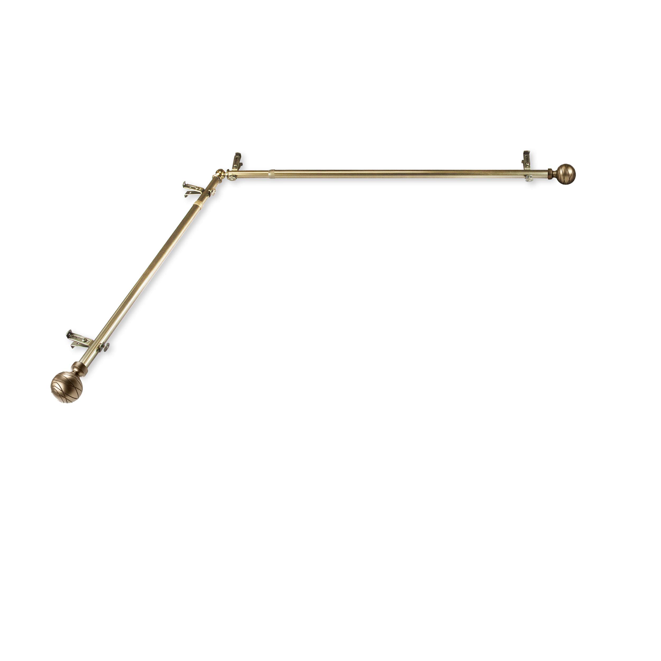 Rod Desyne Arman Corner Window Curtain Rod 13/16 inch Diameter 66-120 Inches - Antique Brass Finish for Living Room, Bedroom & Bay Windows