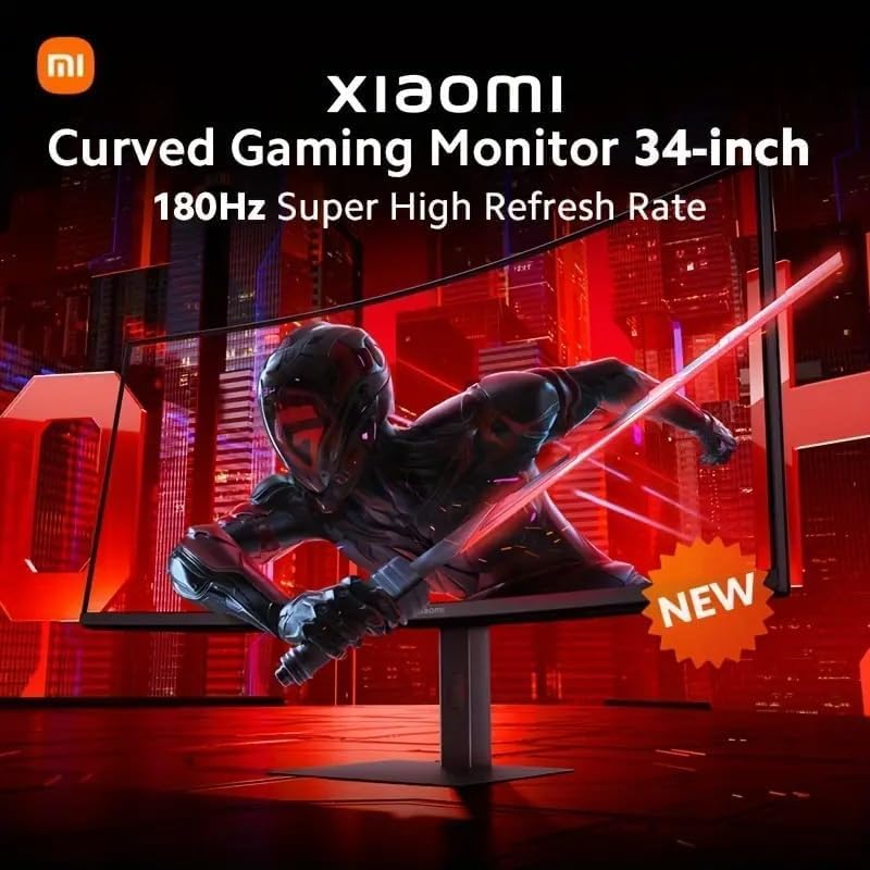 Xiaomi G34WQi 34-Inch Ultrawide Gaming Monitor - WQHD 3440x1440, 180Hz Refresh Rate, 1ms Response Time, HDR10, 100% sRGB, 4000:1 Contrast Ratio, 350nits, AMD FreeSync, RGB Ambient Light, Low Blue Light, Borderless Design - Perfect for Esports, Work & Entertainment