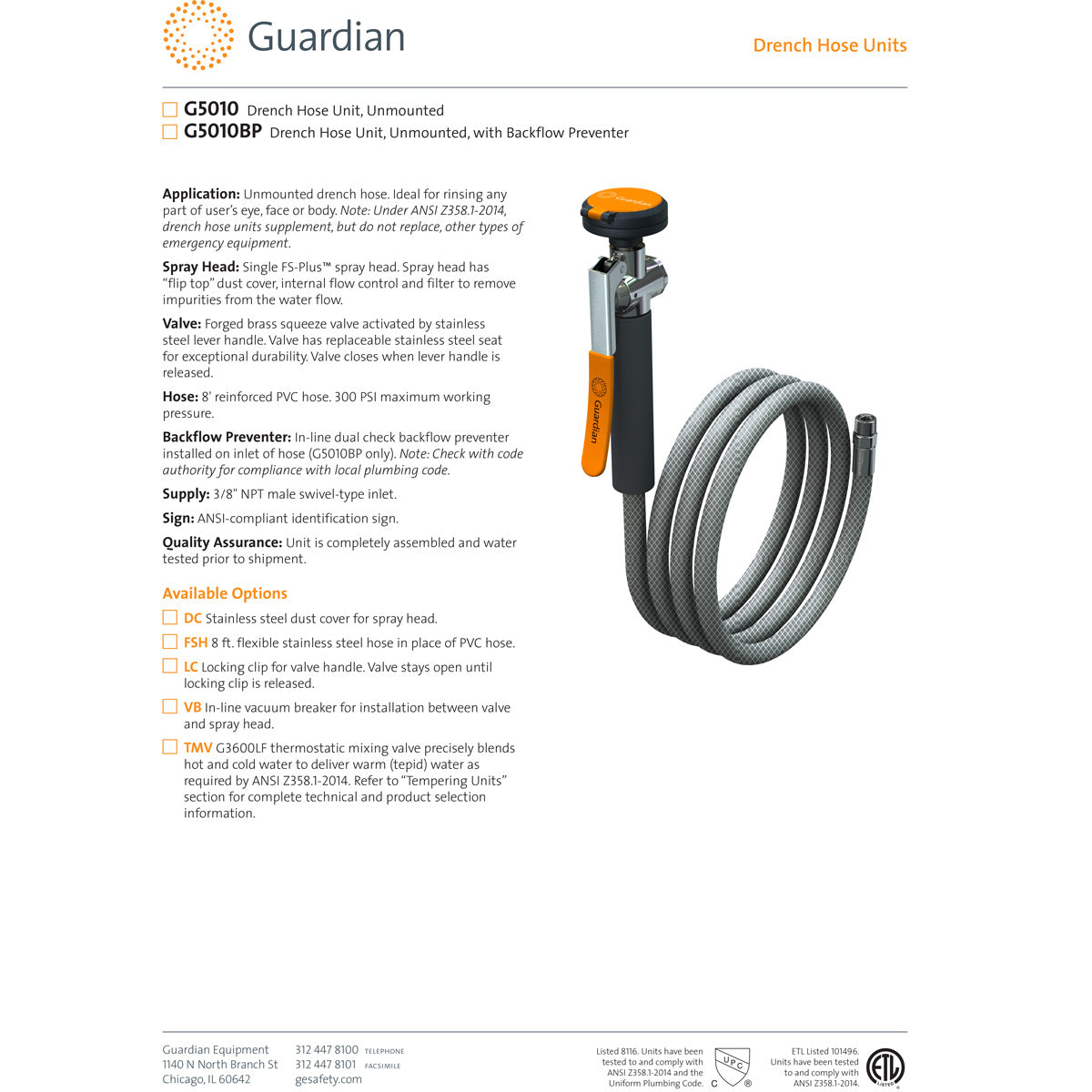 Guardian G5010 Emergency Drench Hose Unit - ANSI Compliant Safety Shower Equipment for Chemical Spills & Eye Wash Stations | Workplace, Lab & Industrial Use