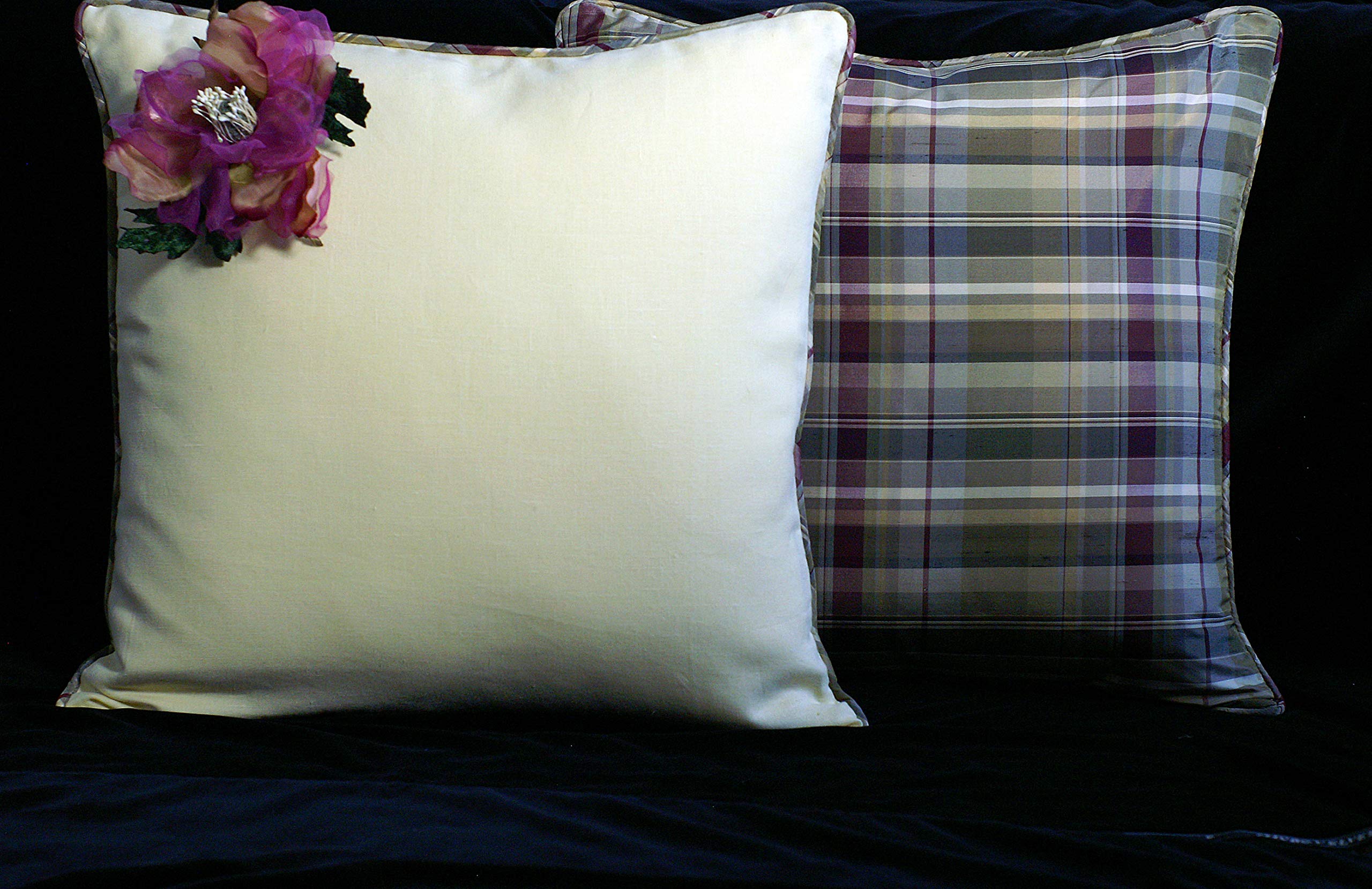 Mayfair Linen and Plaid Throw Pillow - Soft Decorative Cushion Cover for Sofa, Bed, Chair - Perfect for Living Room, Bedroom, and Home Decor