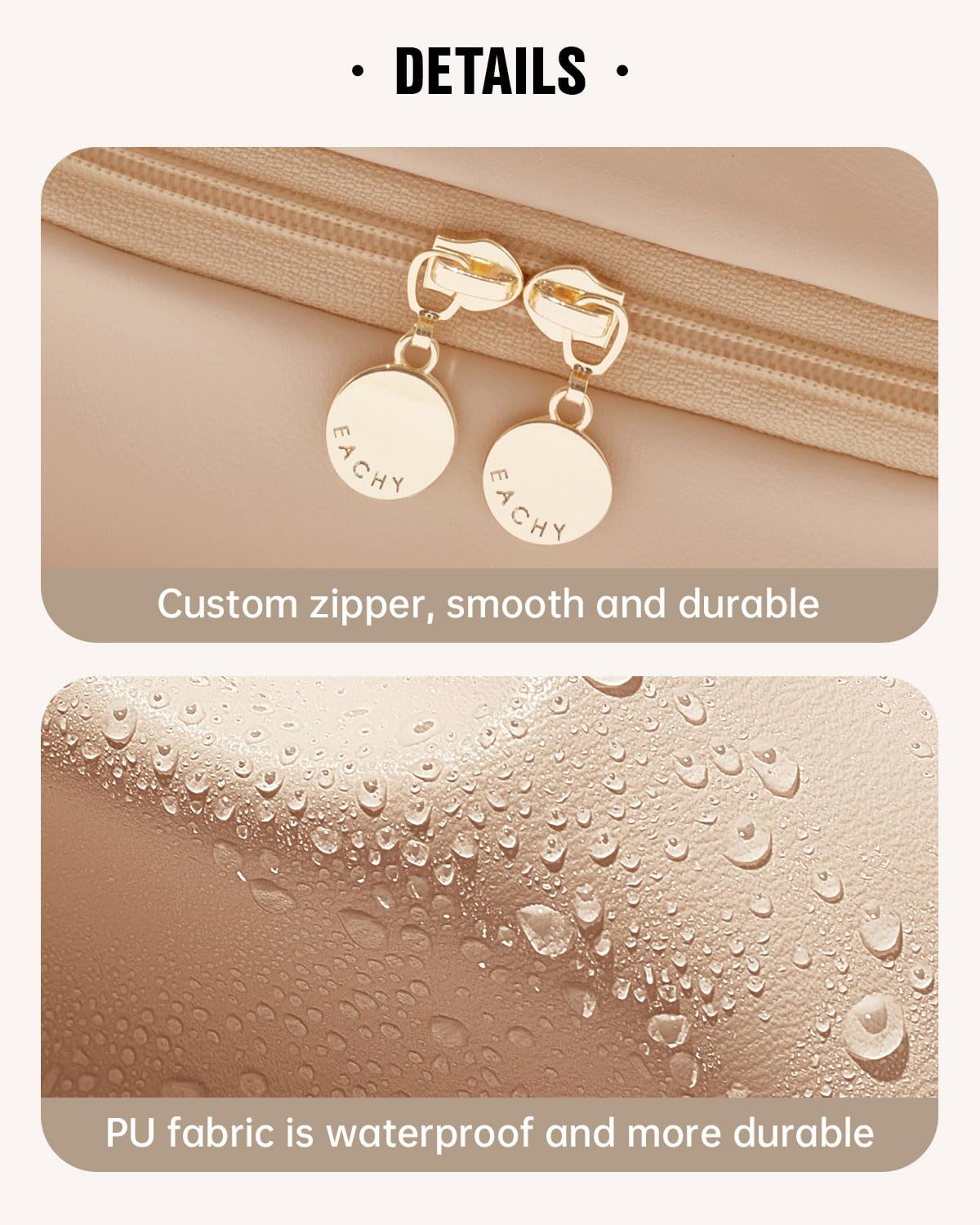 EACHY Large Waterproof Travel Makeup Bag for Women - Spacious Cosmetic Organizer with Divider & Handle, Portable Flat Open Toiletry Pouch - Perfect for Air Travel, Gym, Beach & Daily Essentials Storage