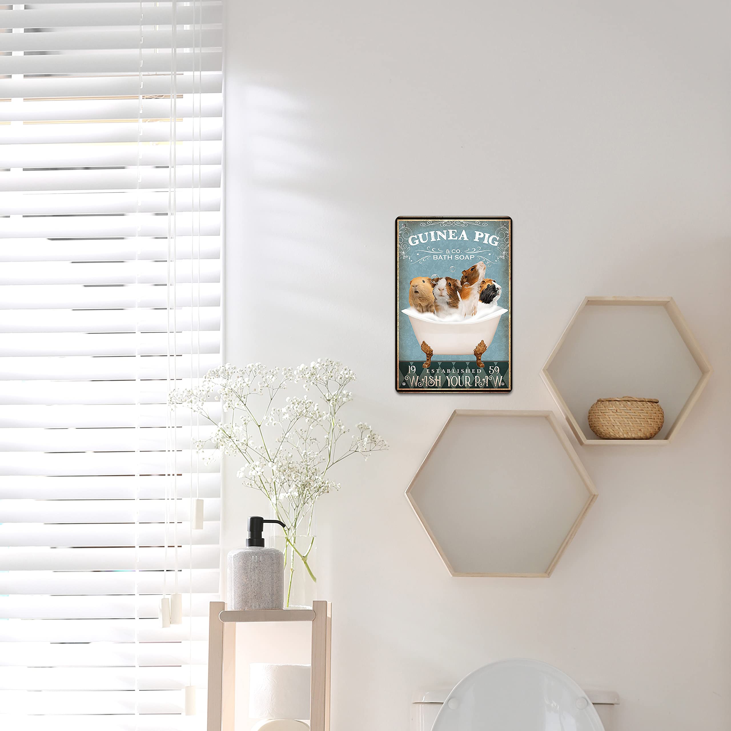 Funny Guinea Pig Wall Art Sign - Cute Bathroom Decor for Guinea Pig Lovers - Farmhouse Home Decor - Retro Bar Poster 8x12 Inch - Perfect for Bathroom, Living Room & Pet Lover's Gift