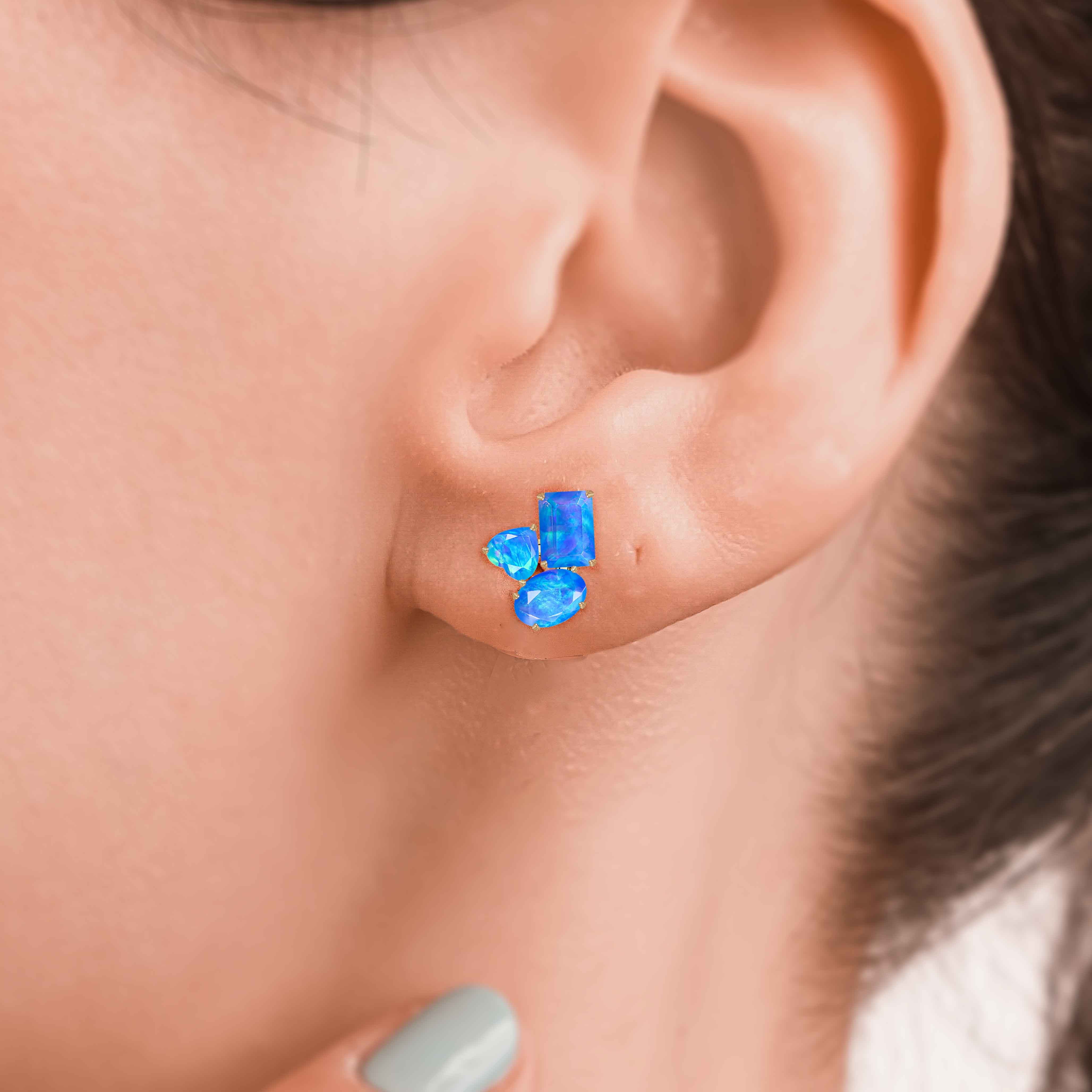 Blue Opal Stud Earrings for Women - Dainty Multi-Shape Stone Earrings for Everyday Wear | Perfect for Gifts, Parties & Casual Outfits