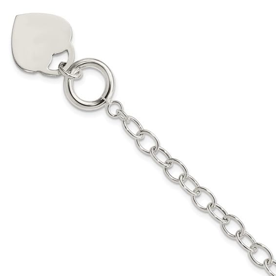 925 Sterling Silver Oval Link Women's Heart Charm Bracelet - 8.5 Inches Adjustable, Dainty Jewelry Gift for Her, Perfect for Valentine's Day, Anniversary & Everyday Wear