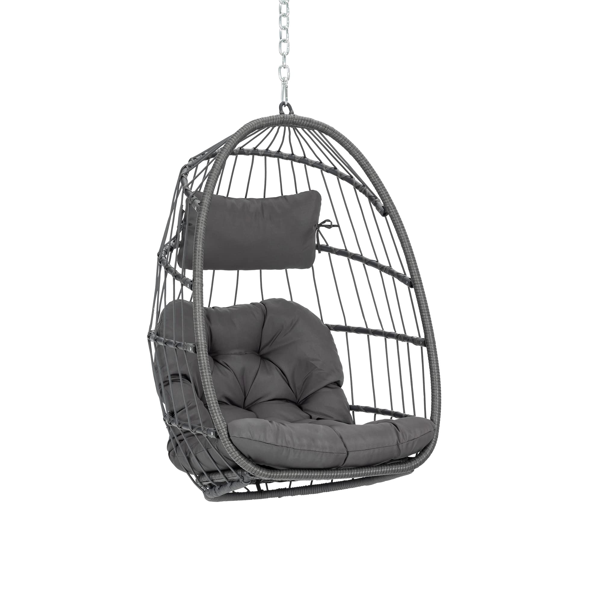 Yechen Foldable Aluminum Hanging Egg Chair - Indoor/Outdoor Rattan Swing with UV-Resistant Cushions for Patio, Balcony, Bedroom - Perfect for Relaxing in Garden, Porch or Living Room