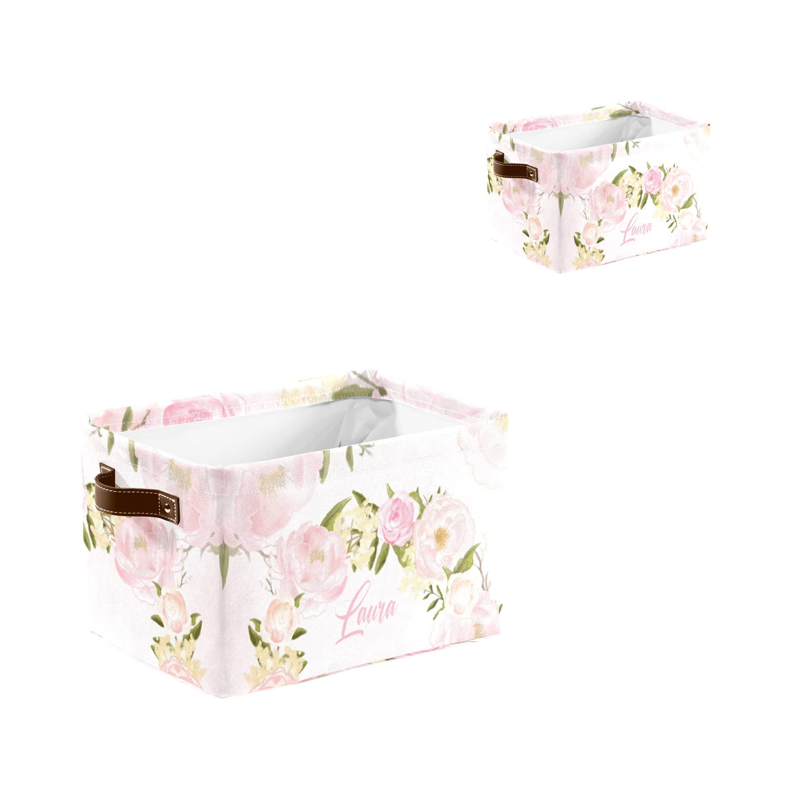 Personalized Pink Floral Waterproof Storage Box - Custom Name Cloth Towel & Book Organizer for Bathroom, Office & Home Decor - 1 Pack