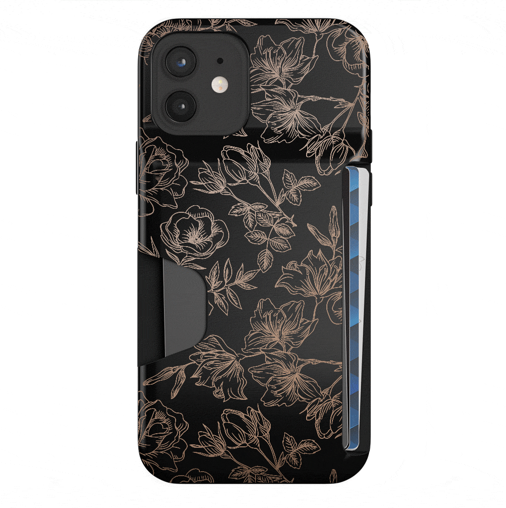 Floral Rose Gold iPhone Wallet Case - Slim Protective Phone Cover with Card Holder for iPhone 13/14/15 - Perfect for Everyday Use, Travel & Shopping