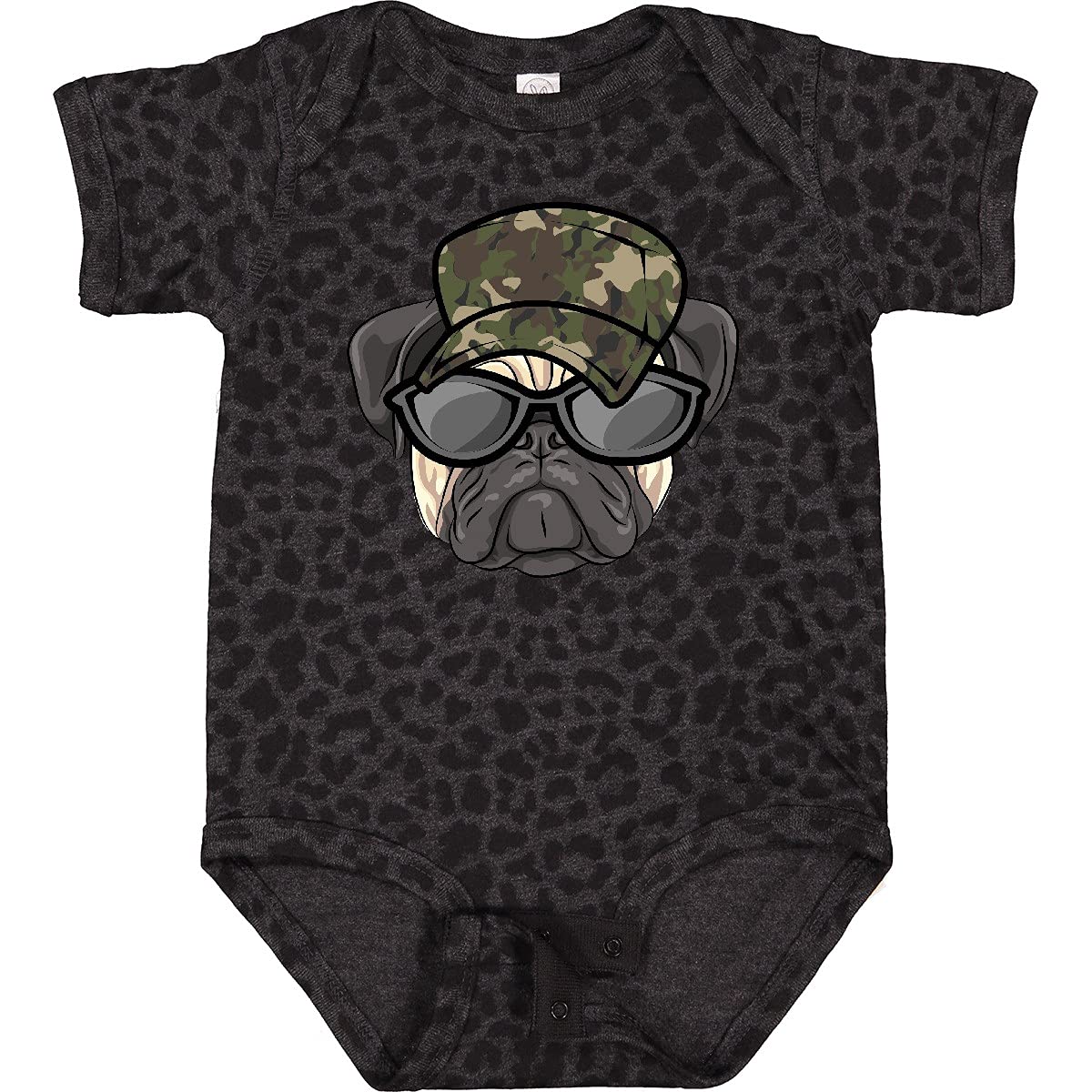 Inktastic Funny Pug Dog Camo Military Hat Baby Bodysuit - Cute Outfit for Pet Lovers, Military Enthusiasts & Baby Showers