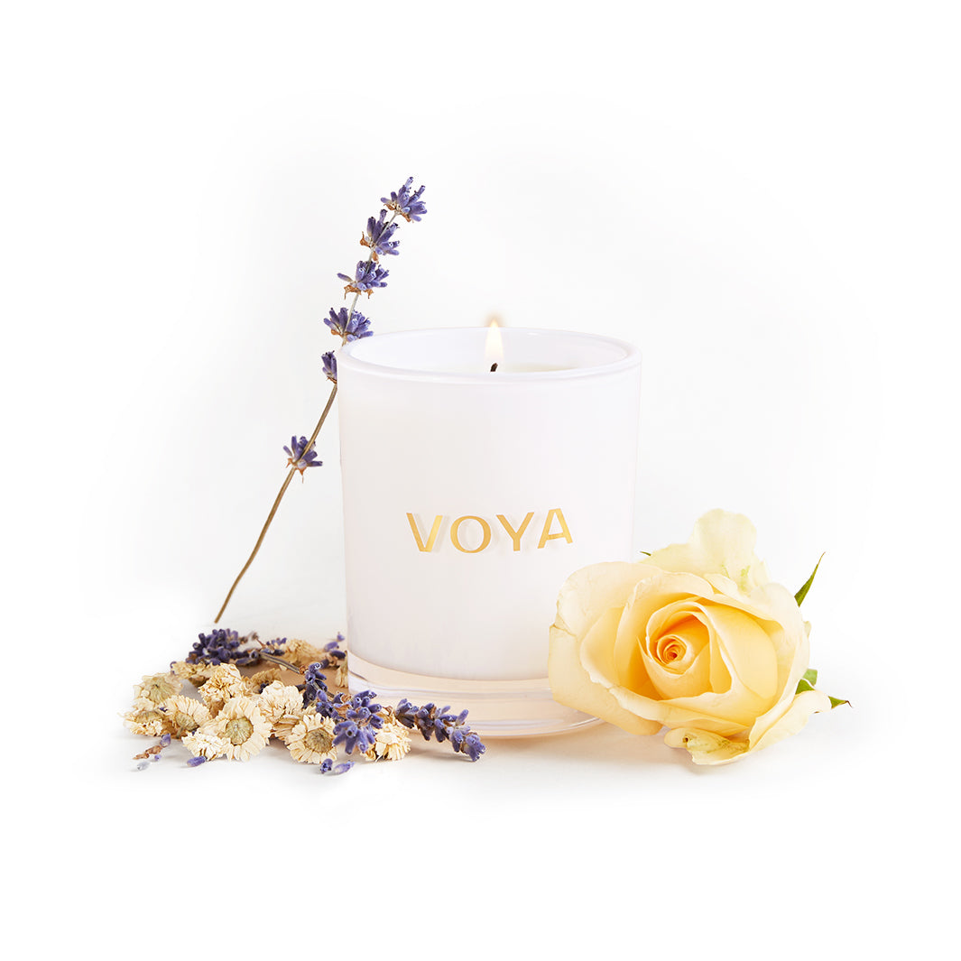 VOYA Luxury Scented Candle - Lavender, Rose & Chamomile Aromatherapy for Relaxation, Spa & Home Decor
