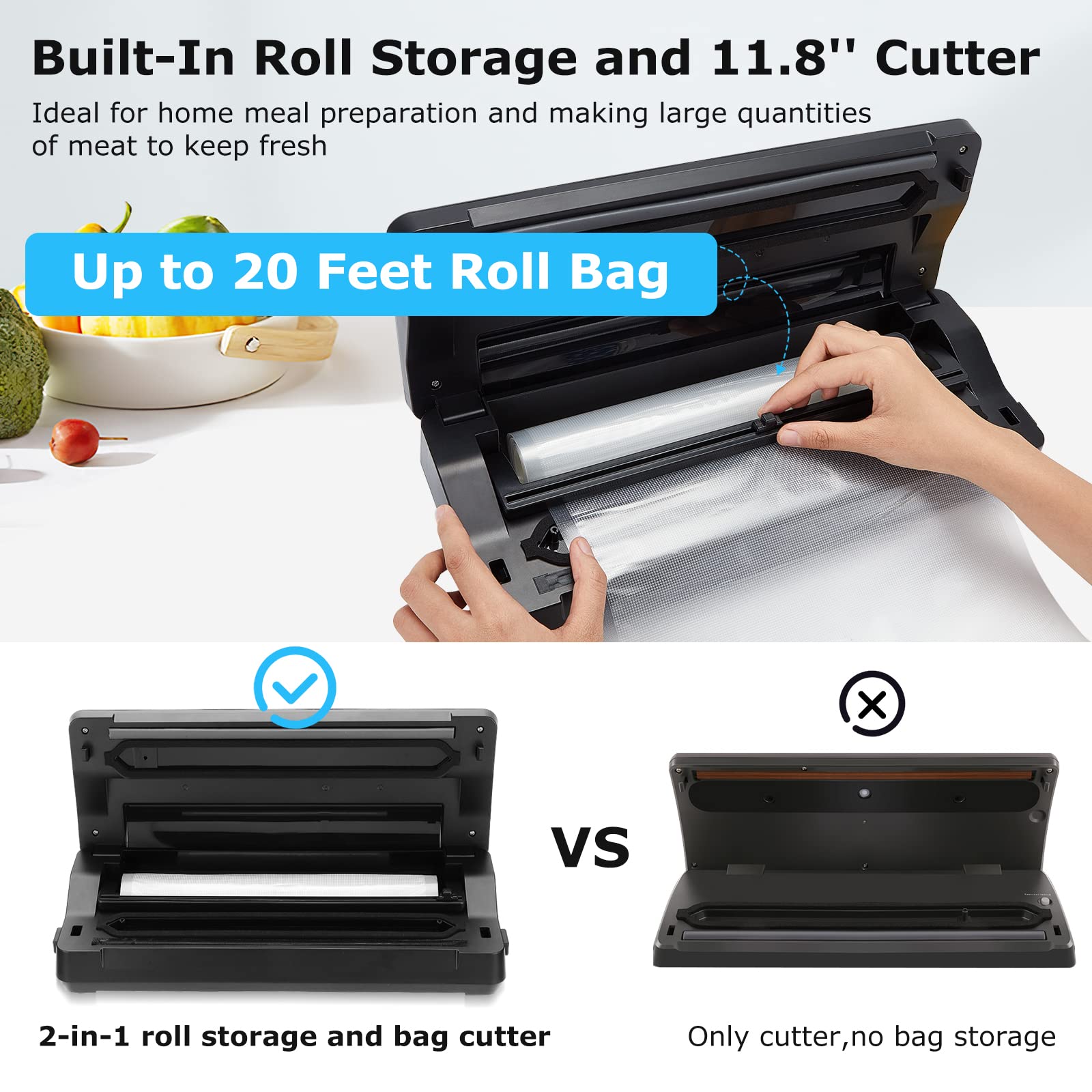**INKBIRD 10-in-1 Food Vacuum Sealer Machine with 20FT Bag Storage & Cutter – 85KPa Powerful Suction for Moist/Dry/Canister Foods – Includes 5 Starter Bags & 1 Bag Roll – Perfect for Meal Prep, Sous Vide & Long-Term Food Storage**