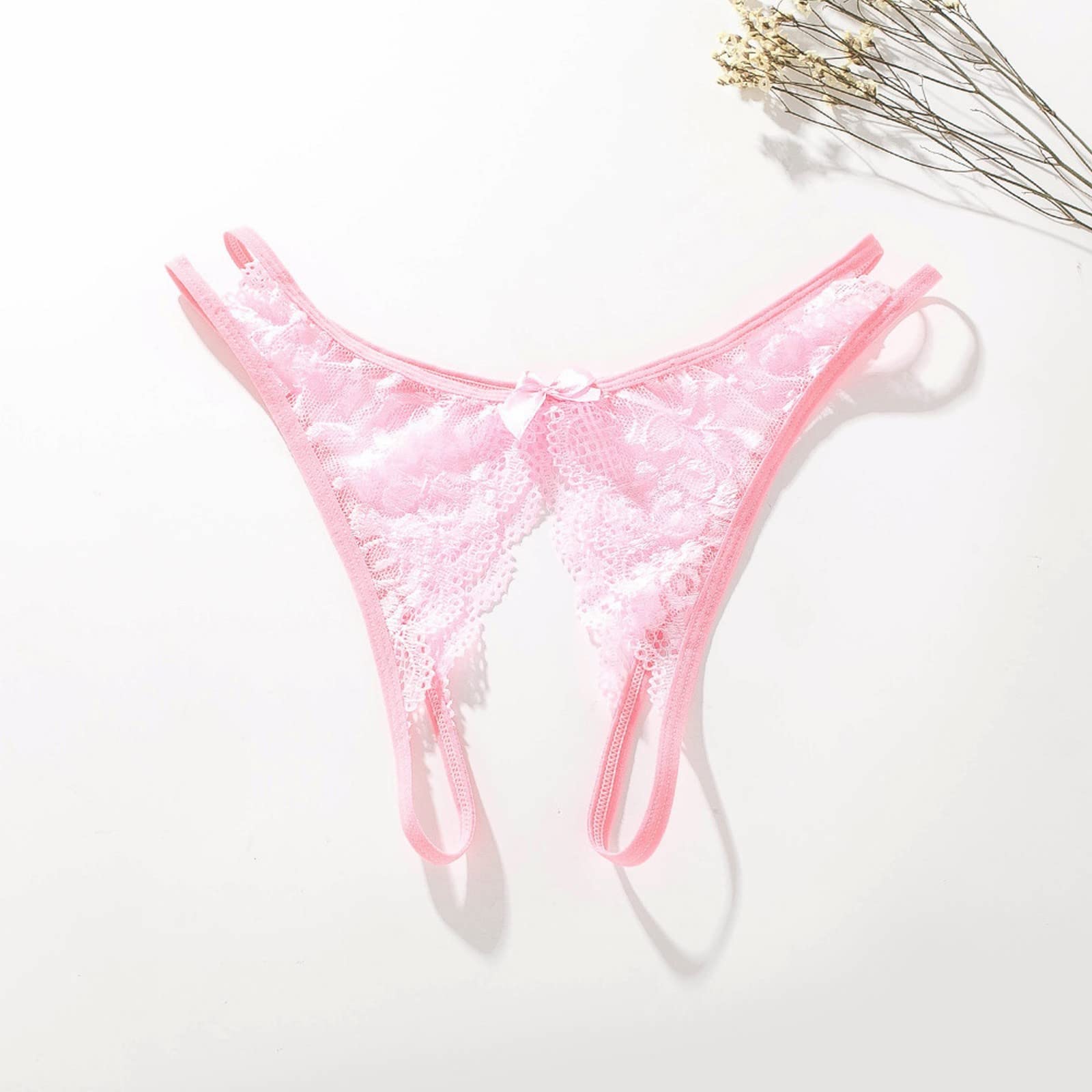 Sexy Women's Crotchless Lace Underwear - Floral Bowknot Thong Panties with T-Back & Mesh Cutout Design | Perfect for Valentine's Day, Boudoir Photography & Sensual Moments