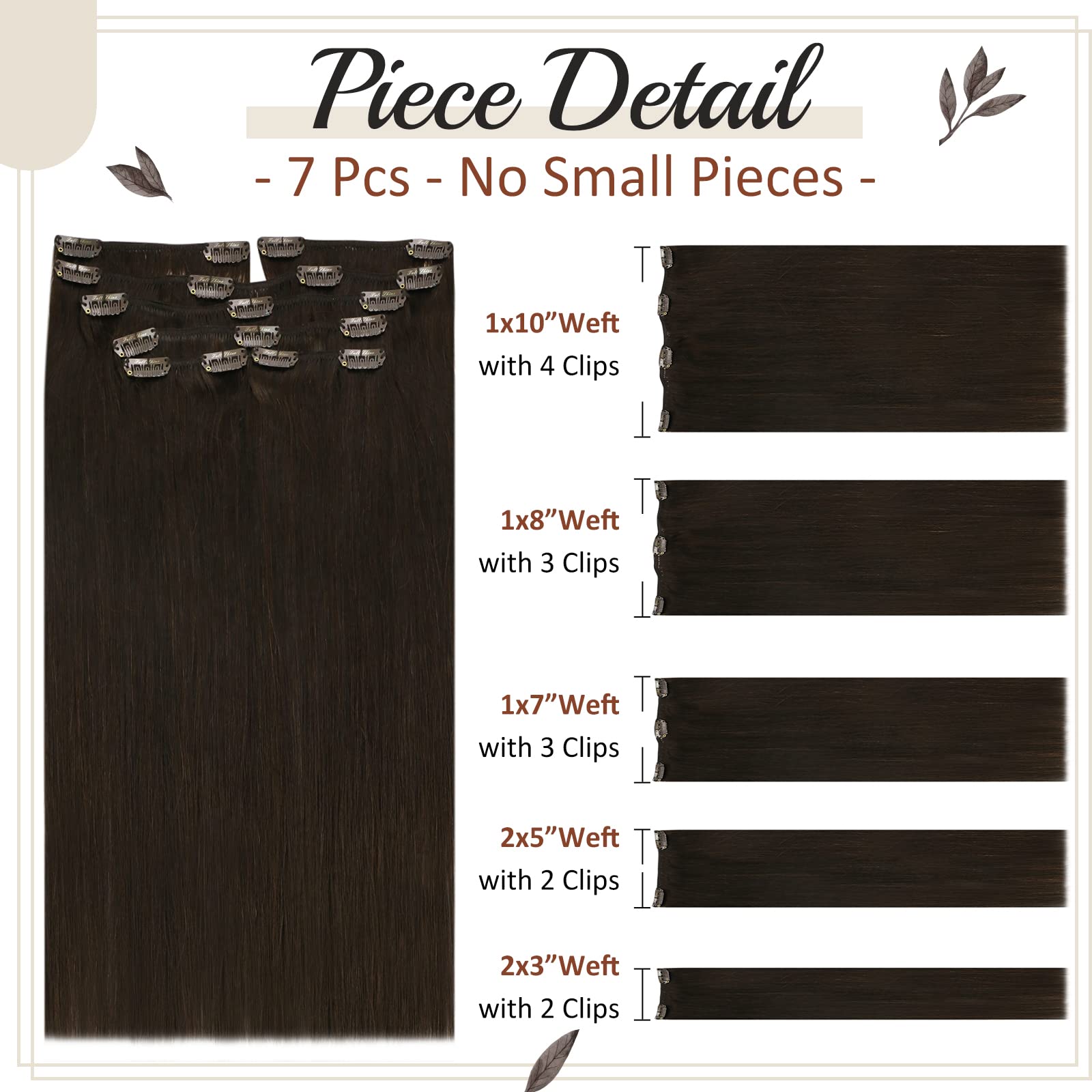 Premium Full Shine Brown Weft Hair Extensions - 100% Real Remy Human Hair Bundles & Dark Brown Clip-Ins for Natural Volume & Length | Perfect for Daily Wear, Parties & Special Occasions