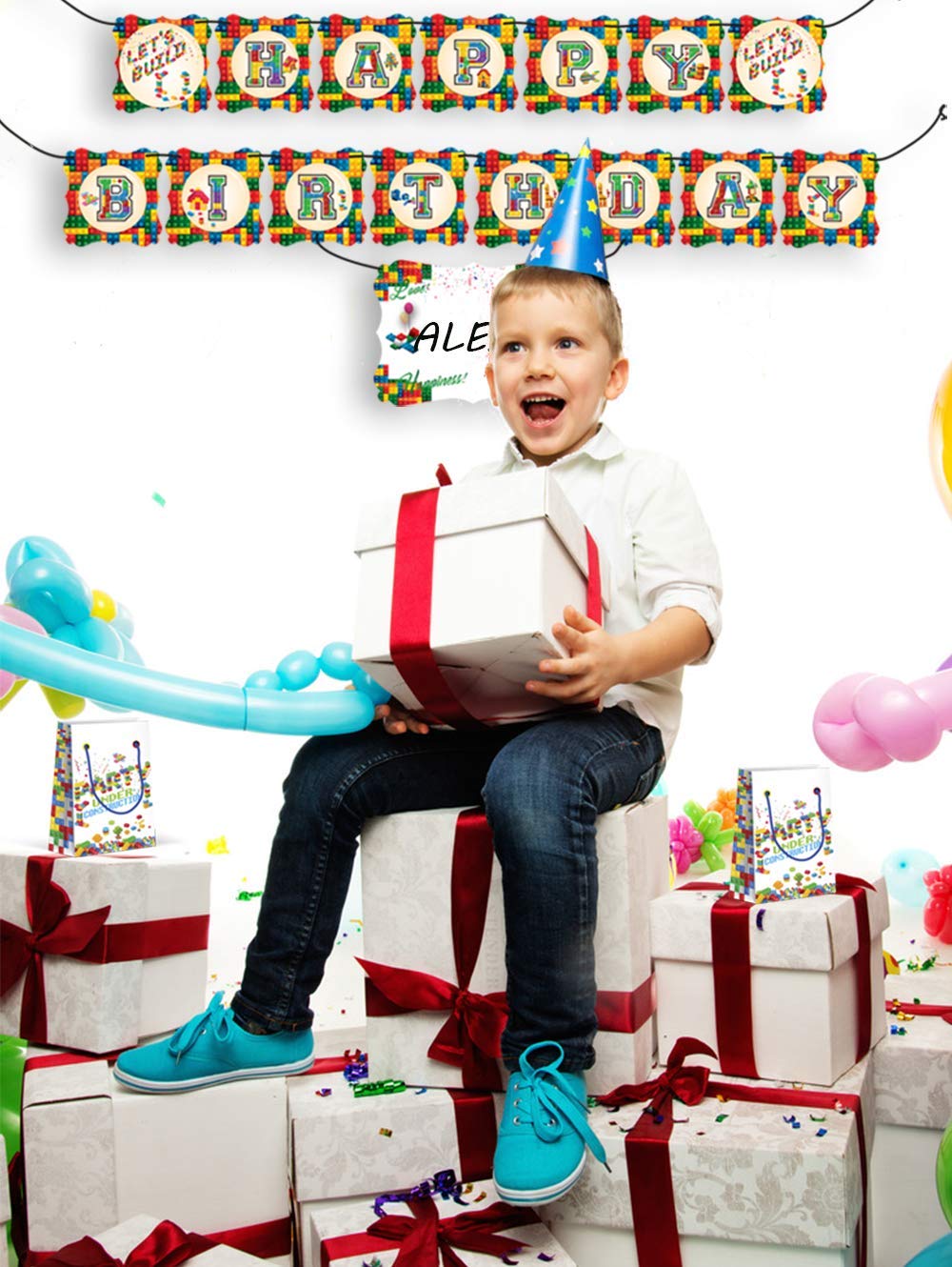 LARZN Premium Building Blocks Treat Bags - 12 Pack Party Favor Bags for Birthday Celebrations, Lego-Themed Decorations & Goodie Bags | Perfect for Kids Birthday Parties, Classroom Rewards & Holiday Gift Bags