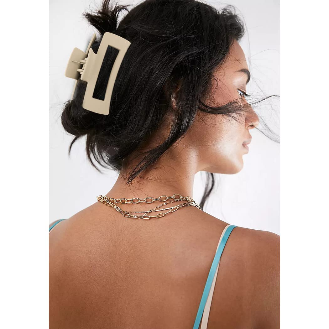 ALIBA COLLECTION 4-Piece Matte Hair Claw Clips Set for Thick Hair - Neutral Hair Accessories with Strong Hold (Multicolor) - Perfect for Updos, Ponytails & Everyday Styling