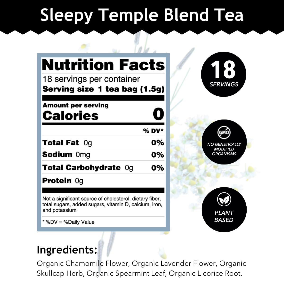 Buddha Teas Sleepy Temple Blend Organic Herbal Tea - Caffeine-Free Relaxation Tea with Chamomile & Lavender for Better Sleep - OU Kosher Certified, Non-GMO, 18 Bleach-Free Tea Bags - Perfect for Nighttime Relaxation & Stress Relief