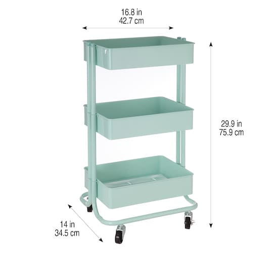 3 Tier Rolling Cart with Wheels - Mint Green Storage Organizer for Kitchen, Bathroom, Office & Dorm Room - Mobile Utility Cart for Home Organization
