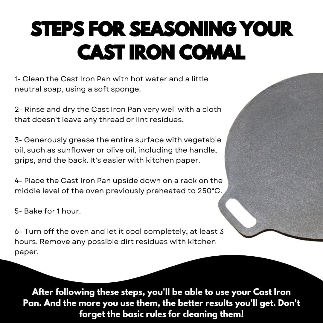 12-Inch Pre-Seasoned Cast Iron Skillet - Nonstick Griddle Pan for Tortillas, Crepes, Dosa & Pizza - Heavy Duty Comal, Tawa & Flat Pan - Perfect for Stovetop, Oven & Outdoor Cooking