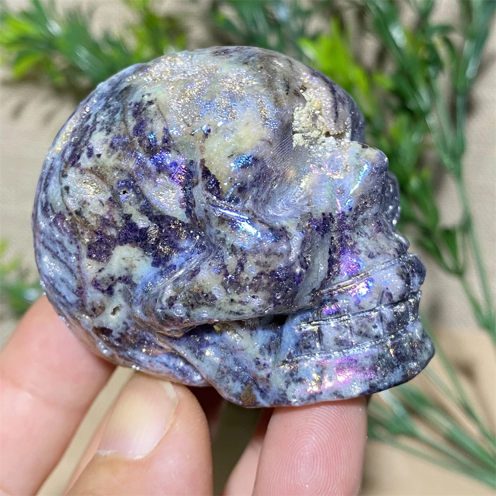 Natural Purple Aura Sphalerite Skull Quartz Crystal - Healing Stone for Reiki, Meditation & Witchcraft - Unique Geode Mineral Specimen for Spiritual Home Decor & Room Aesthetics