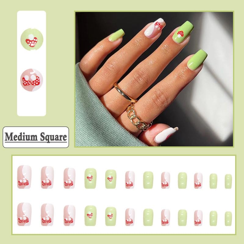 Exquisite Plant Design Press on Nails - Medium Square Fake Nails 24Pcs, Acrylic Full Cover Stick on Artificial Nails for Women & Girls - Perfect for Daily Wear, Wedding, Manicure & Special Occasions