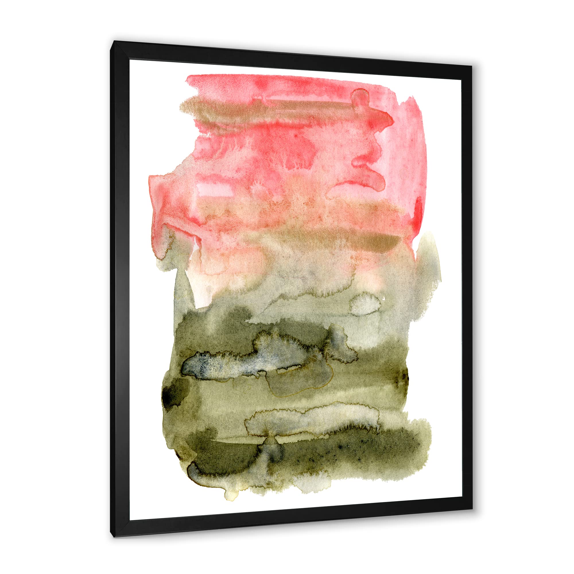 Abstract Clouds Modern Framed Wall Art - Pink, Red & Green Contemporary Canvas Painting for Living Room, Bedroom & Office Decor