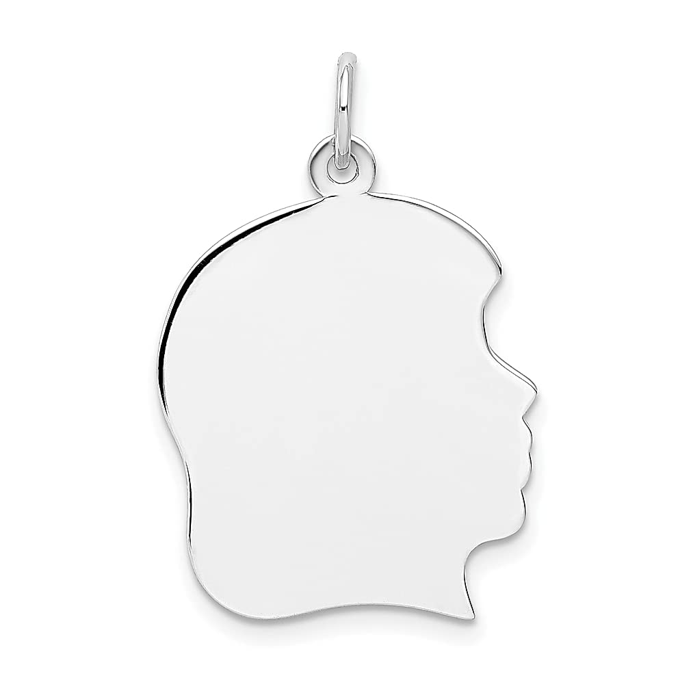 14K White Gold Engravable Baby Girl Charm Necklace Pendant - Large .018 Depth Facing Right Disc with Boy Head - Elegant Fine Jewelry for Women, Perfect Gift for Her, Ideal for Baby Showers, Christenings & Mother's Day