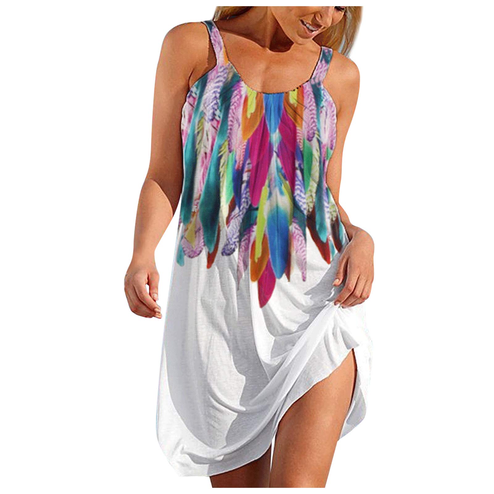 Women's Summer Casual Sleeveless Boho Halter Criss Cross Hollow Out Mini Dress - Perfect for Beach Parties, Vacations & Night Out