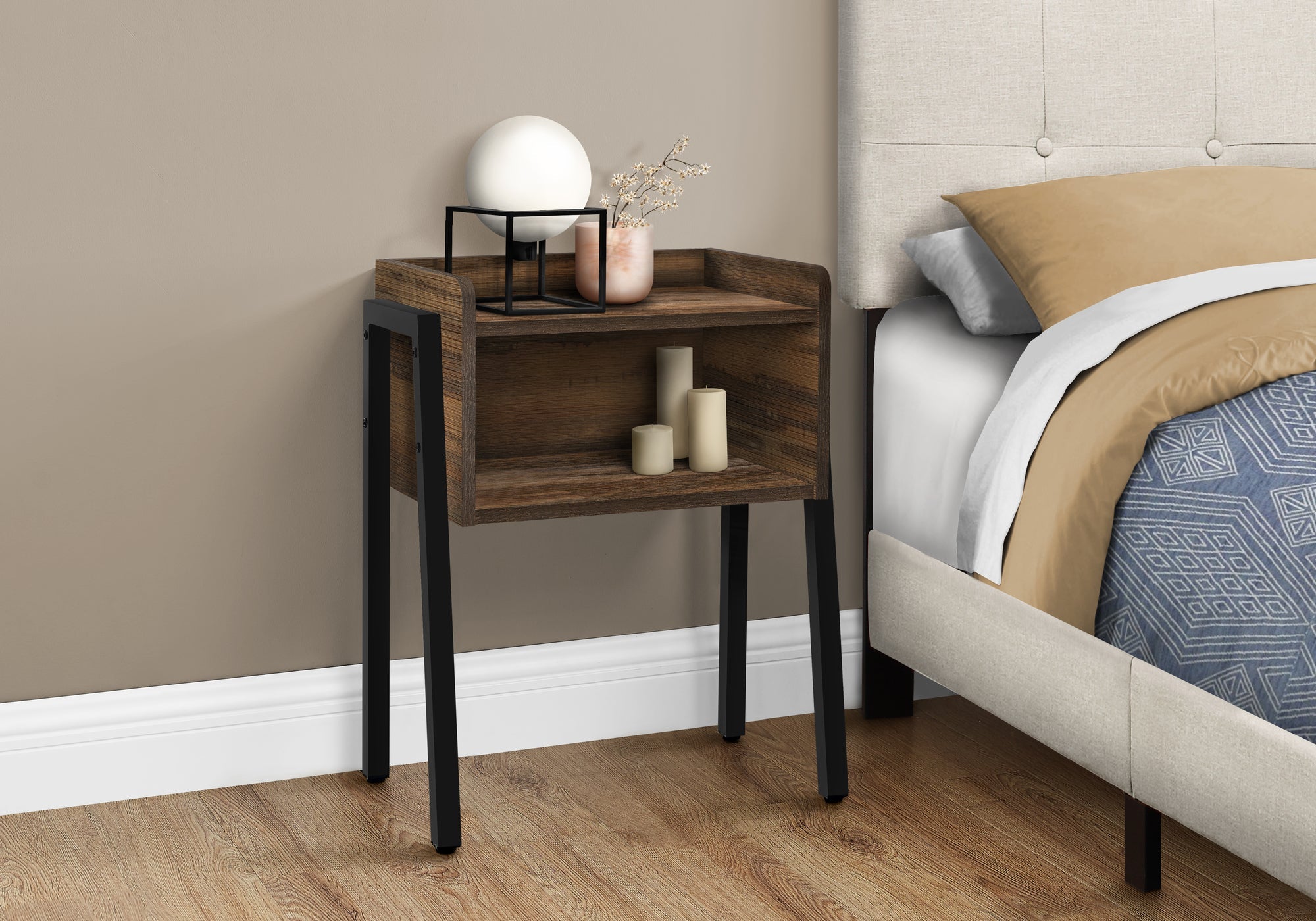 Reclaimed Wood Accent Table - 23 Inch Height, Brown Finish with Black Metal Legs - Perfect for Living Room, Bedroom, or Office Decor