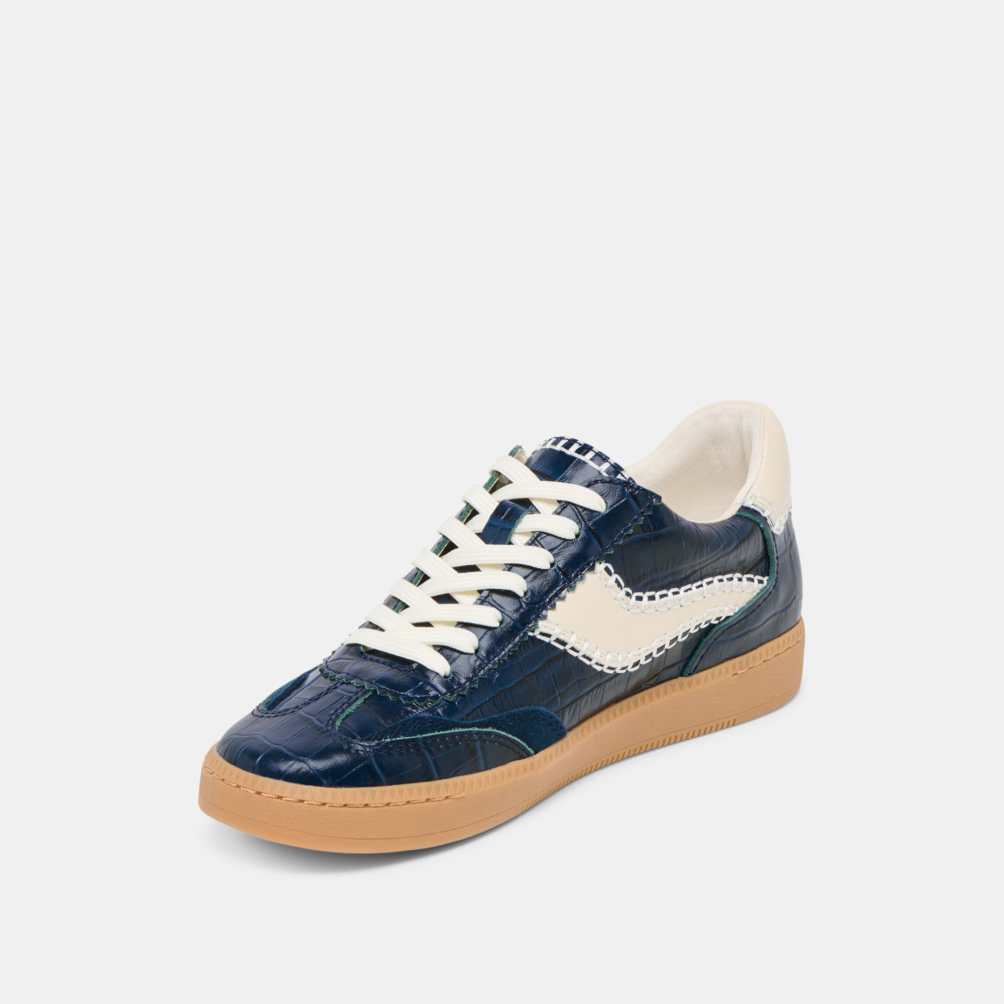 Stylish Stitch Sneakers in Ink Crocodile Embossed Leather - Perfect for Casual Wear, Street Fashion & Everyday Comfort