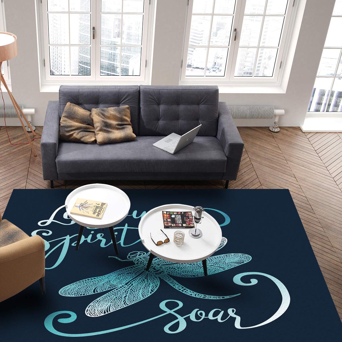 Soft Non-Slip Area Rug 5' x 8' - Dragonfly Pattern Living Room Rug, Bedroom Carpet, Dining Room Floor Mat - Cozy Home Decor for Family Rooms, Dorms & Nursery