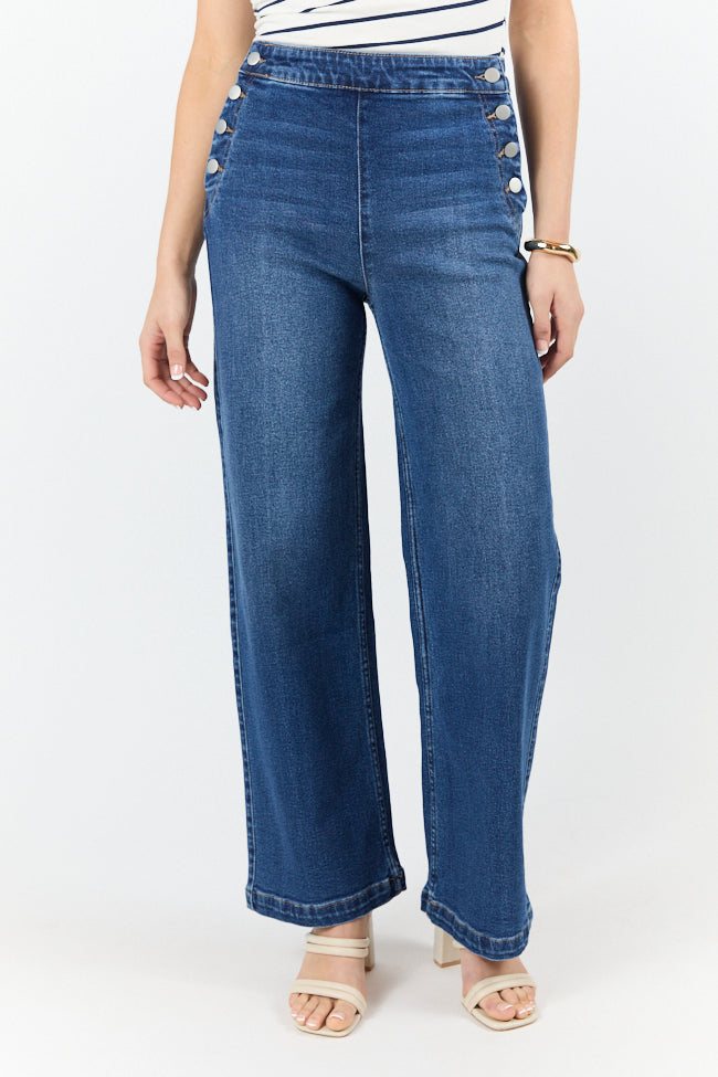 Sailor Medium Wash Wide Leg Jeans for Women - High Waist Comfort Denim Pants - Casual & Trendy Outfit for Everyday Wear, Street Style, and Weekend Looks