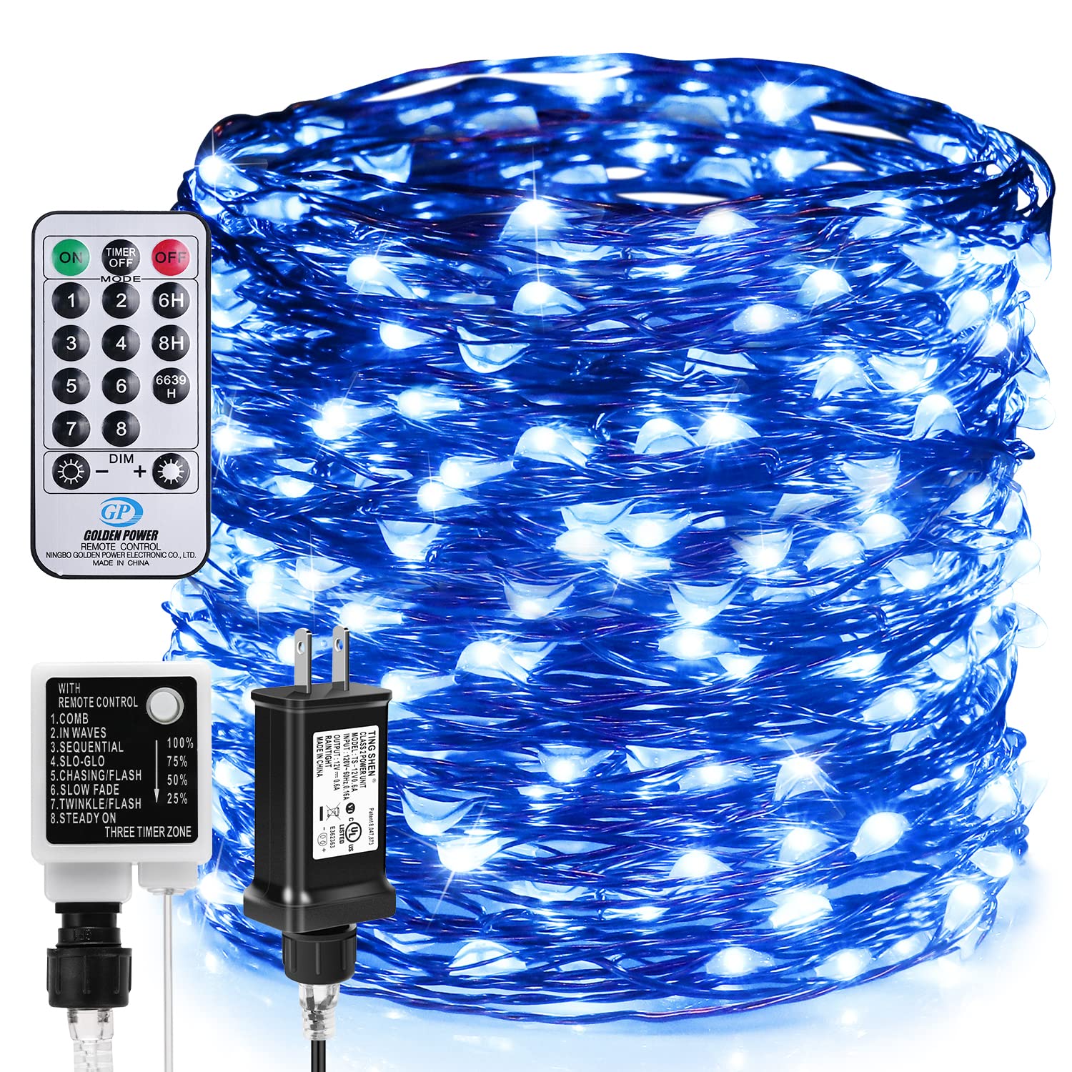 ZAECANY 99ft 300 LED Dimmable Fairy String Lights with Copper Wire - Indoor Outdoor Waterproof Plug-in Lights for Bedroom, Garden, Christmas Tree, Wedding & Party Decor - UL Certified Blue Fairy Lights for Romantic Ambiance and Holiday Celebrations