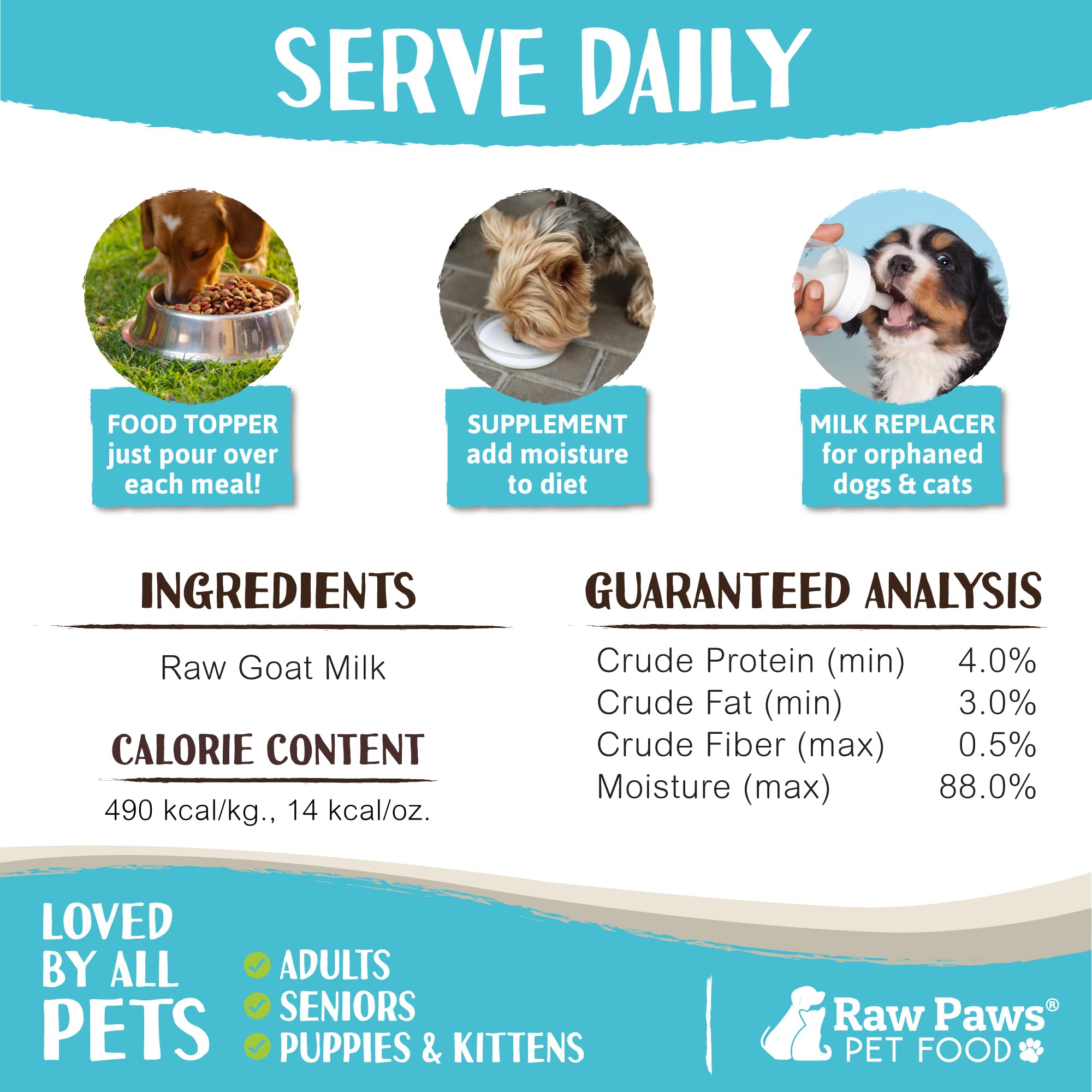 Raw Unpasteurized Goat Milk for Dogs & Cats - 16oz (14 Pack) | Natural Pet Milk Replacer for Puppies & Kittens | Digestive Supplement for Sensitive Stomach | Frozen Raw Goat Milk Topper for Dog Food | Perfect for Hydration, Nutrition & Picky Eaters