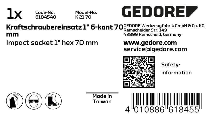 GEDORE K 21 70 Impact Socket 1 Inch Hex 70mm - Heavy Duty Impact Wrench Tool for Automotive Repair & Industrial Maintenance