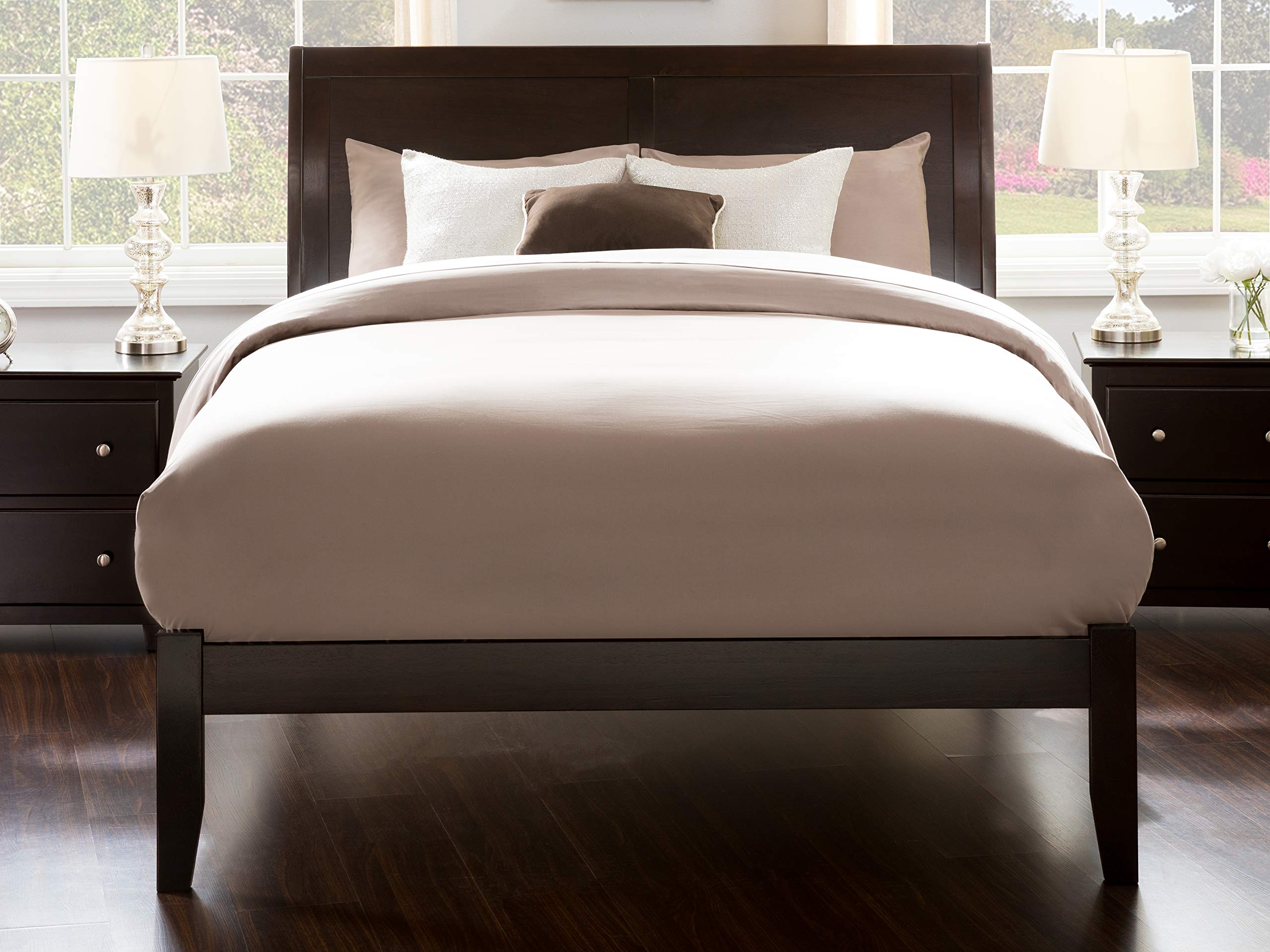 AFI Portland Queen Size Platform Bed Frame with USB Charging Ports - Modern Espresso Wooden Bed for Bedroom, Guest Room & Dorm - Easy Assembly & Sturdy Support