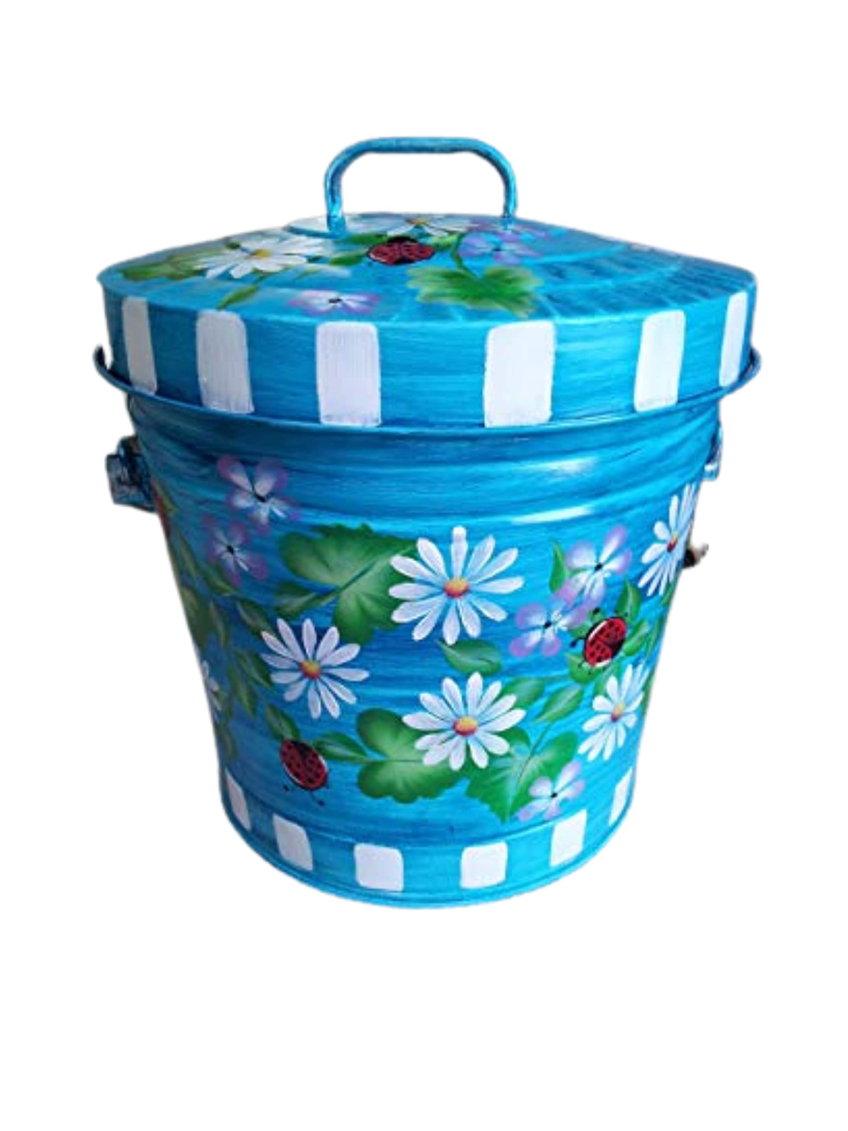 6 Gallon Hand Painted Decorative Trash Can - Elegant Waste Bin for Kitchen, Bathroom & Office - Eco-Friendly Garbage Can with Lid for Home Decor & Organization