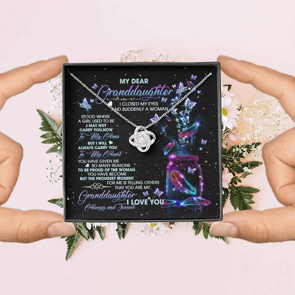 My Dear Granddaughter Love Knot Necklace - Cute Jewelry Gift with Card & Box for Granddaughters