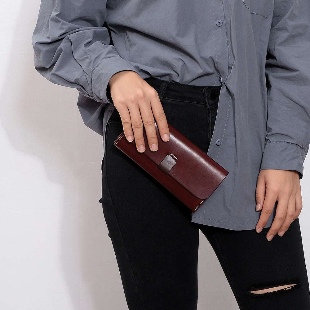 Handmade Genuine Leather Long Bifold Wallet for Women - Slim RFID Blocking Wallet with Multiple Card Slots & ID Window - Perfect for Everyday Use, Travel, and Gift Giving