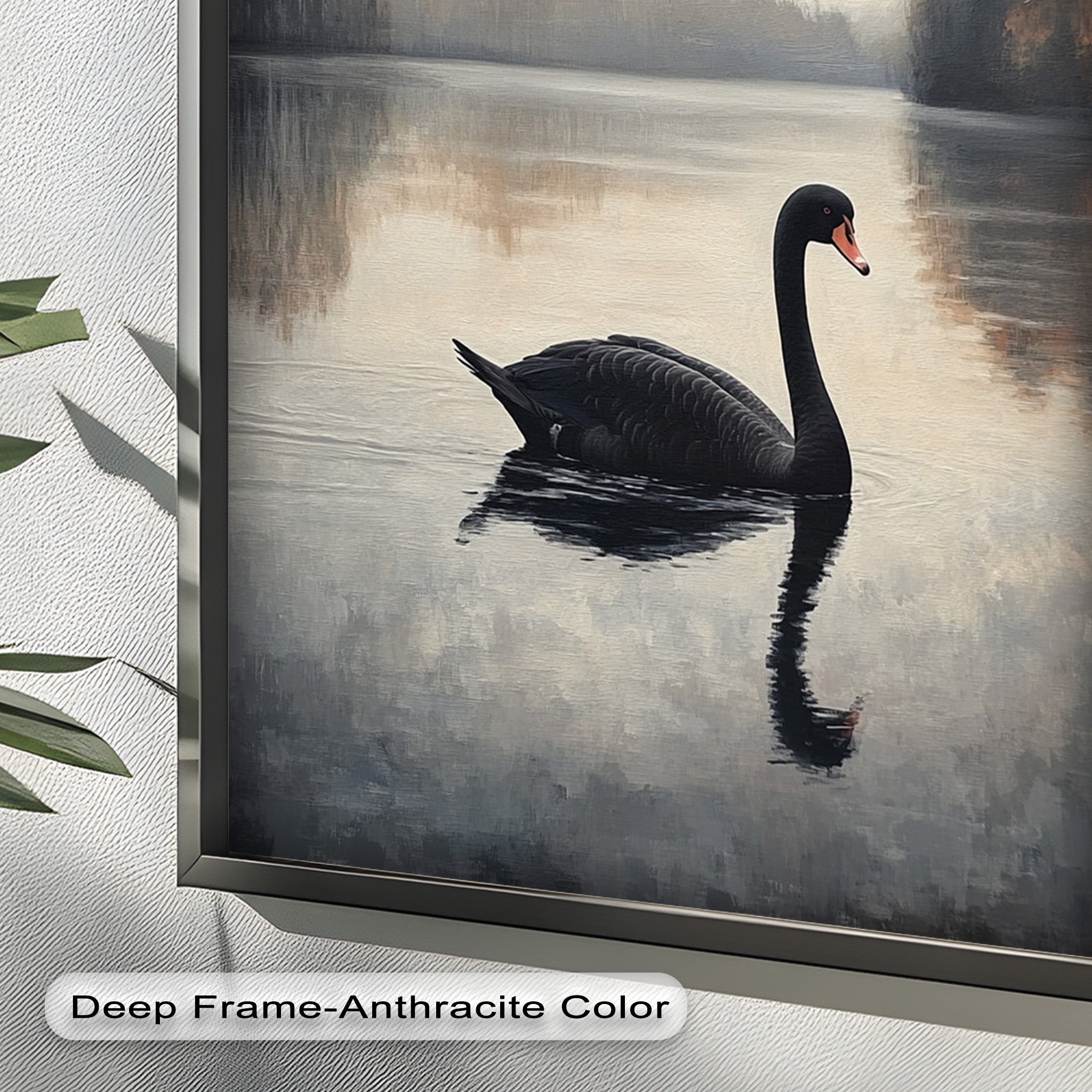 Black Swan at Dusk - Hand Painted Lake Landscape Oil Canvas Artwork - Perfect for Living Room, Bedroom, or Office Wall Decor