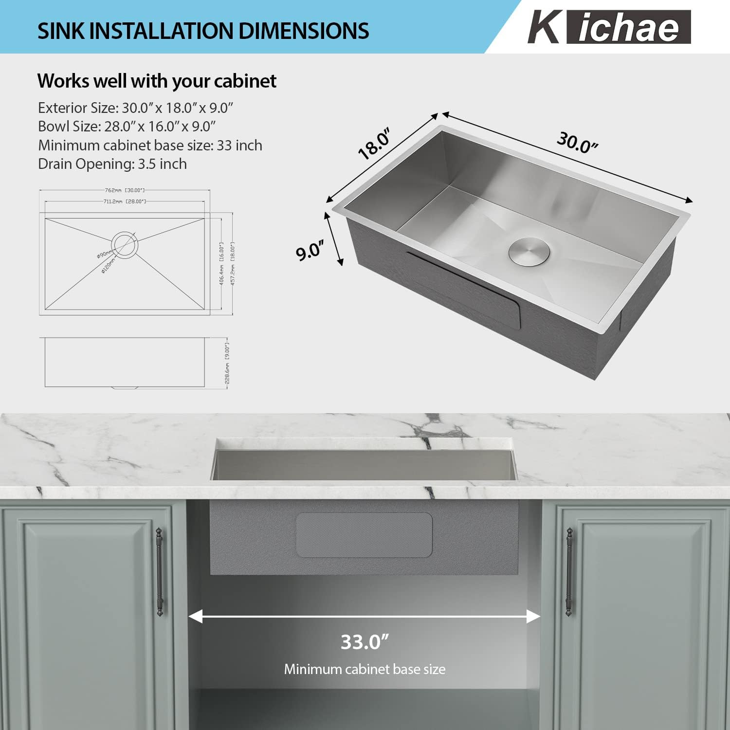 30 Inch Undermount Single Bowl Kitchen Sink - 16 Gauge Stainless Steel, Round Corner Design, Handmade Single Basin (30x18x9 Inch) - Perfect for Modern Kitchens, Restaurant Prep Areas & Small Space Installations