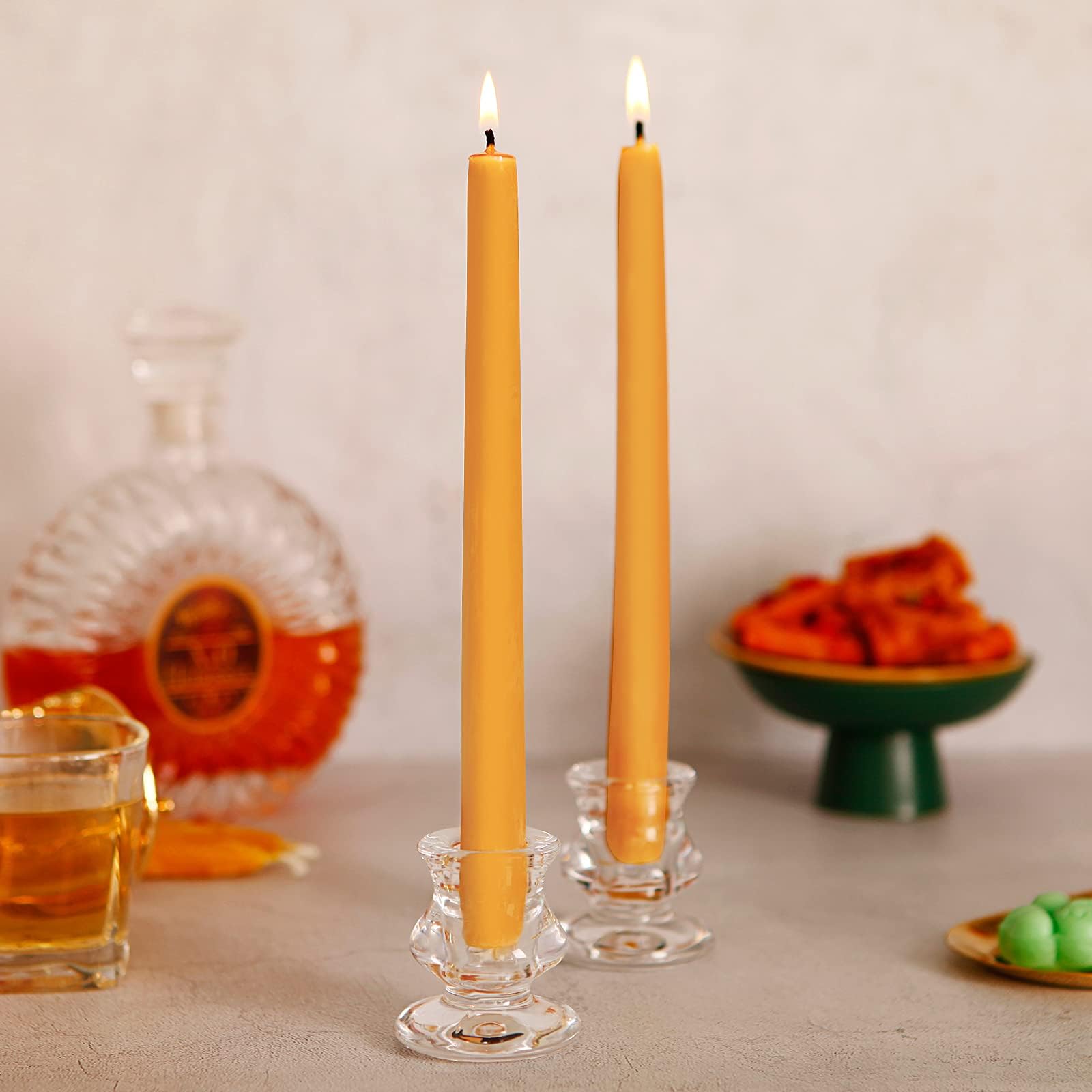 Natural Beeswax Taper Candles 12-Pack - 8 Inch Unscented, Smokeless & Dripless Long-Lasting Candles (8-Hour Burn Time) for Home Decor, Romantic Dinners, Wedding Centerpieces & Holiday Celebrations