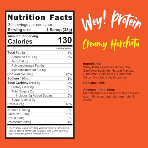 Horchata Whey Protein Powder - Traditional Mexican Flavor, Sugar-Free, Gluten-Free, 23g Protein per Serving, Made in USA (30 Servings, 2.2lbs) - Perfect for Post-Workout Recovery & Healthy Smoothies