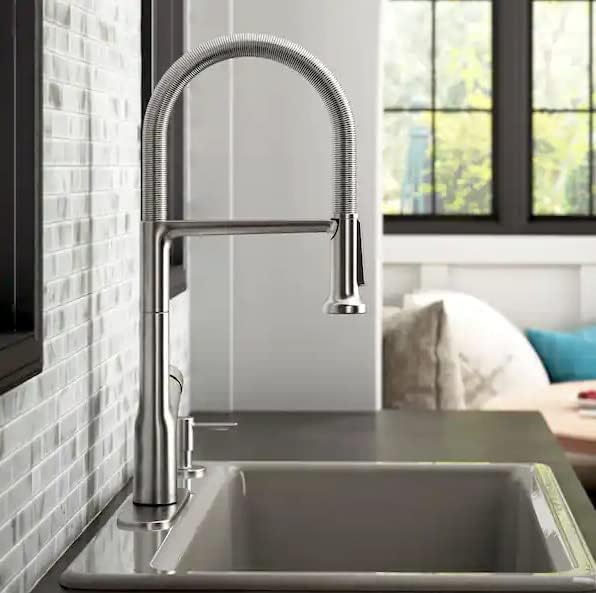 Kohler Setra Single-Handle Professional Kitchen Sink Faucet with Soap Dispenser - Vibrant Stainless Steel Finish (Model K-R29343-SD-VS) | Perfect for Modern Kitchens, Restaurants & Food Prep Areas