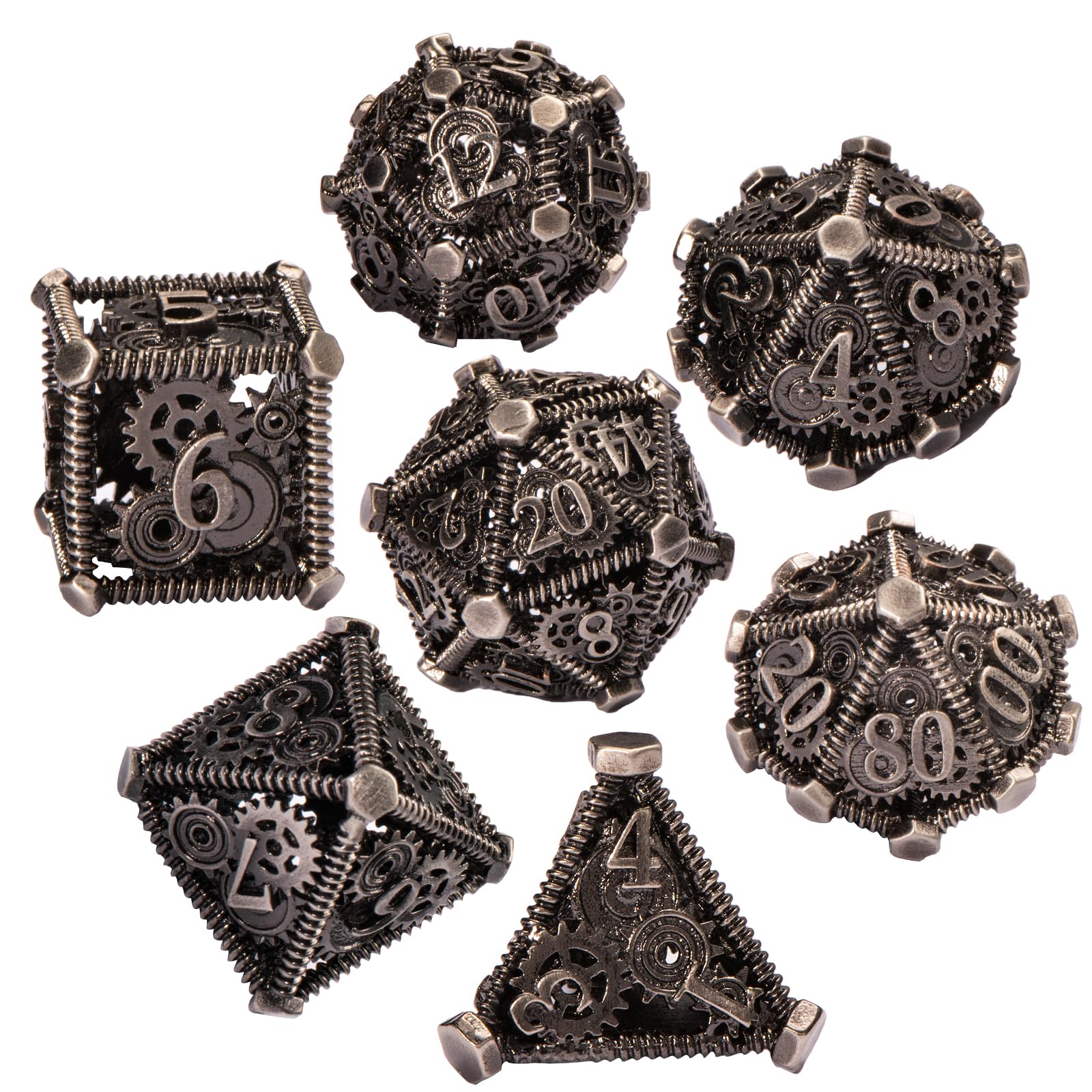 UBEUCK 7-Piece Metal D&D Dice Set - Ancient Nickel Gear Style for Dungeons & Dragons RPG Games | Perfect for Tabletop Gaming, D&D Campaigns & Collector's Display
