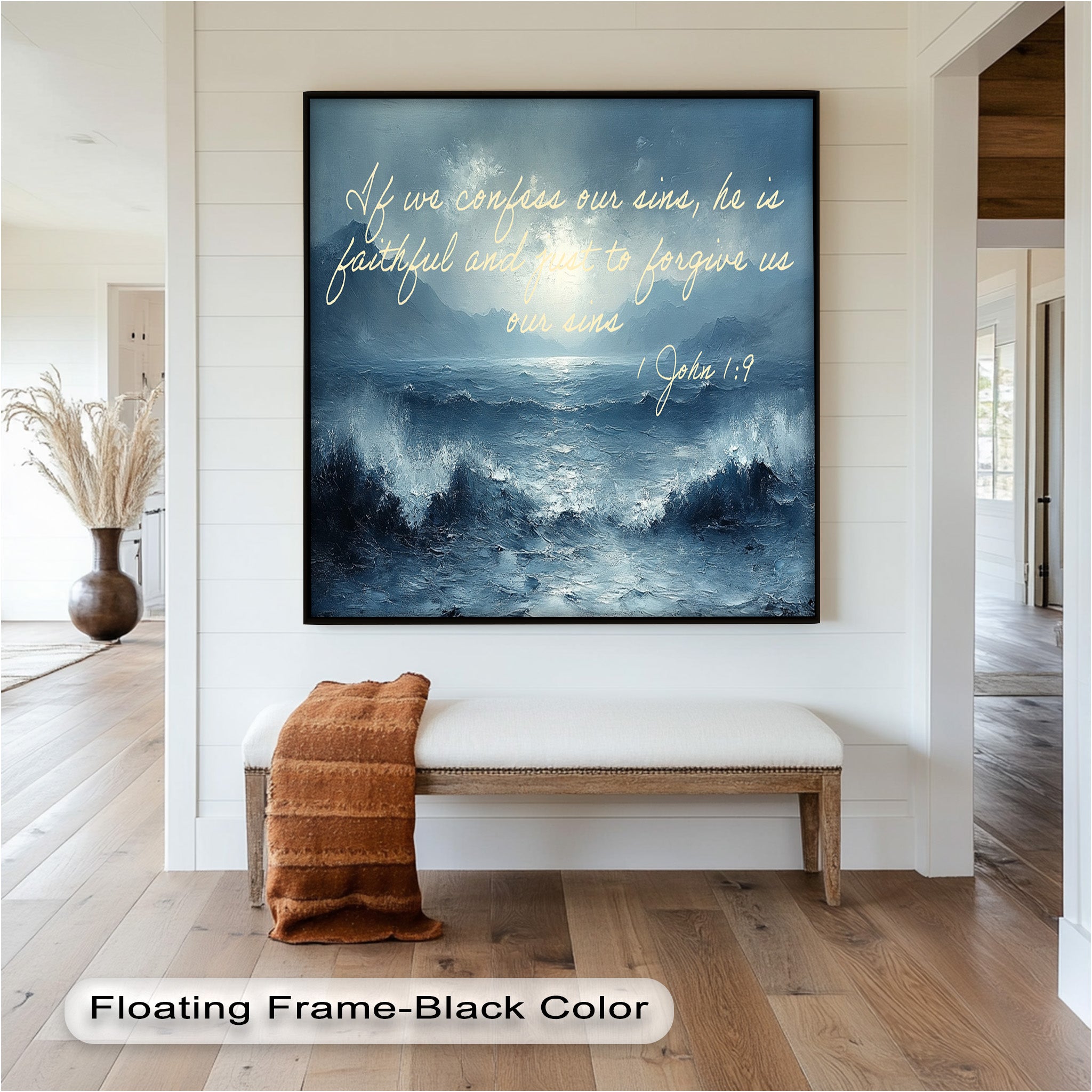 1 John 1:9 Bible Verse Oil Painting - Christian Scripture Wall Art for Home Decor, Church & Office - Forgiveness and Grace Religious Gift
