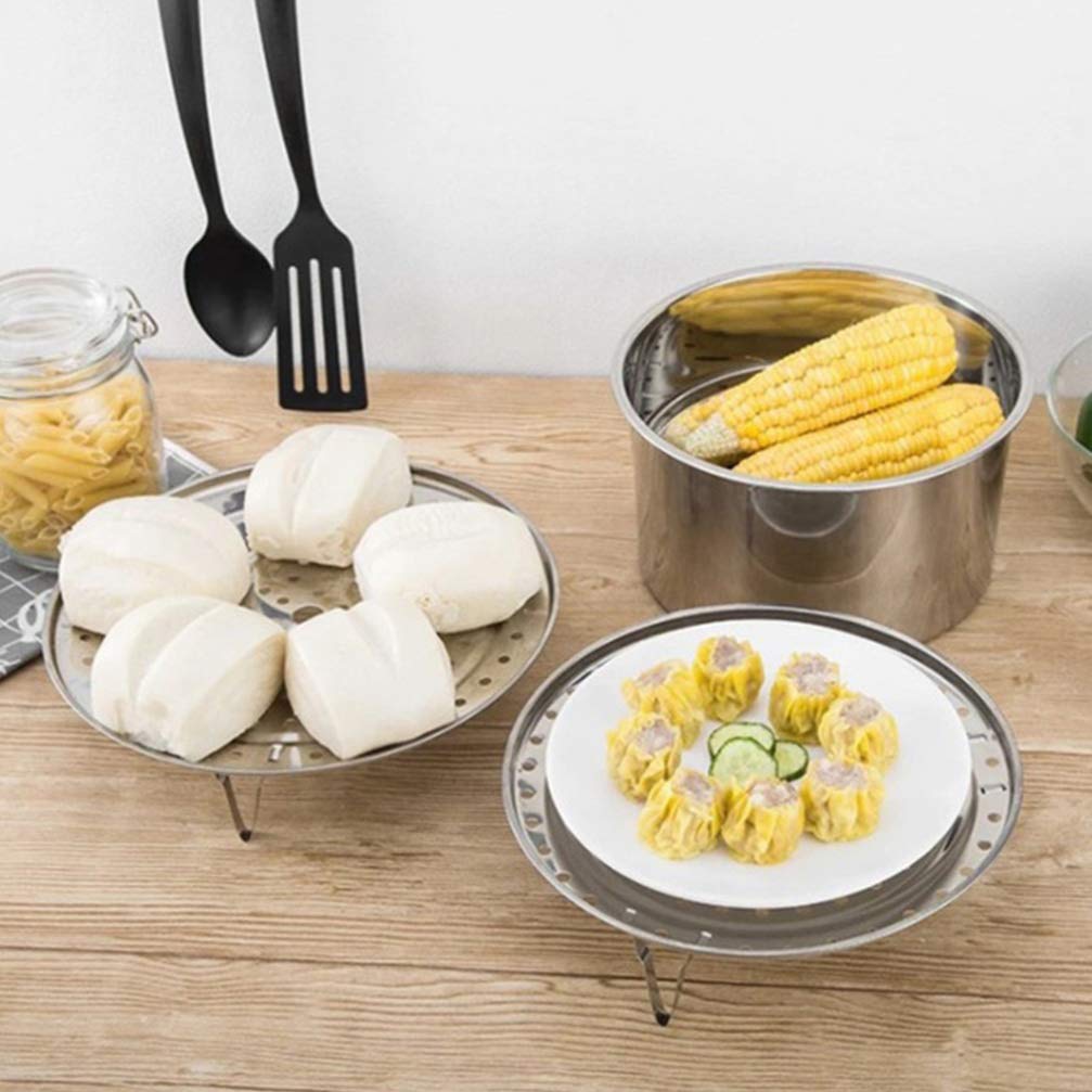 Stainless Steel Steamer Basket Set - 2-Piece Metal Steam Rack for Vegetables, Tamales & Food - Round Roasting Rack & Steam Plate - Perfect for Cooking, Canning & Meal Prep - Durable Kitchen Accessories