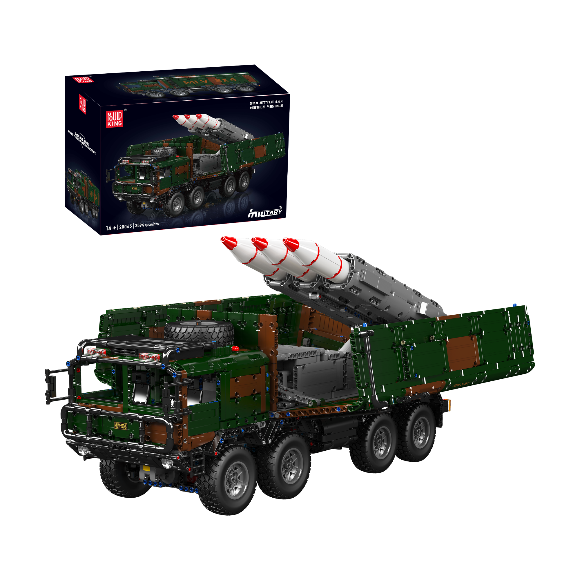 Mould King 20044/20045 8x4 RC Missile Truck Military Building Blocks Set - 3,594 Pieces STEM Toy for Adults & Kids | Remote Control Army Vehicle Model for Collection, Gift & Battle Play