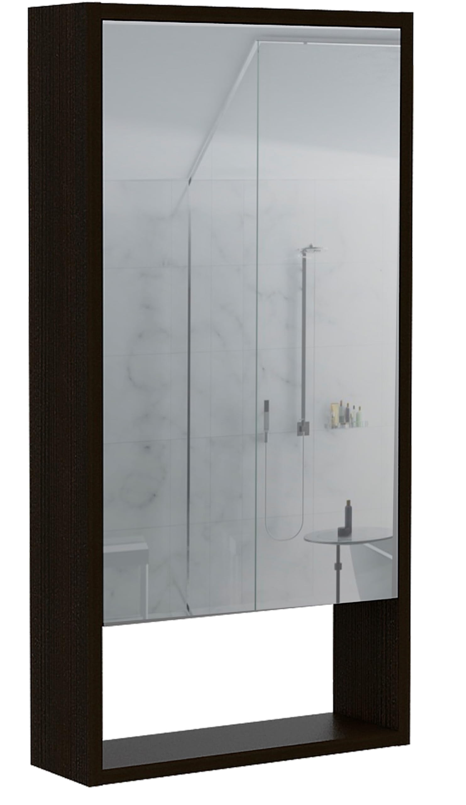 Tuhome Mariana Wall Mounted Medicine Cabinet with Mirror - Single Door, 2 Internal Shelves & 1 External Shelf, Black - Perfect for Bathroom, Bedroom & Vanity Organization